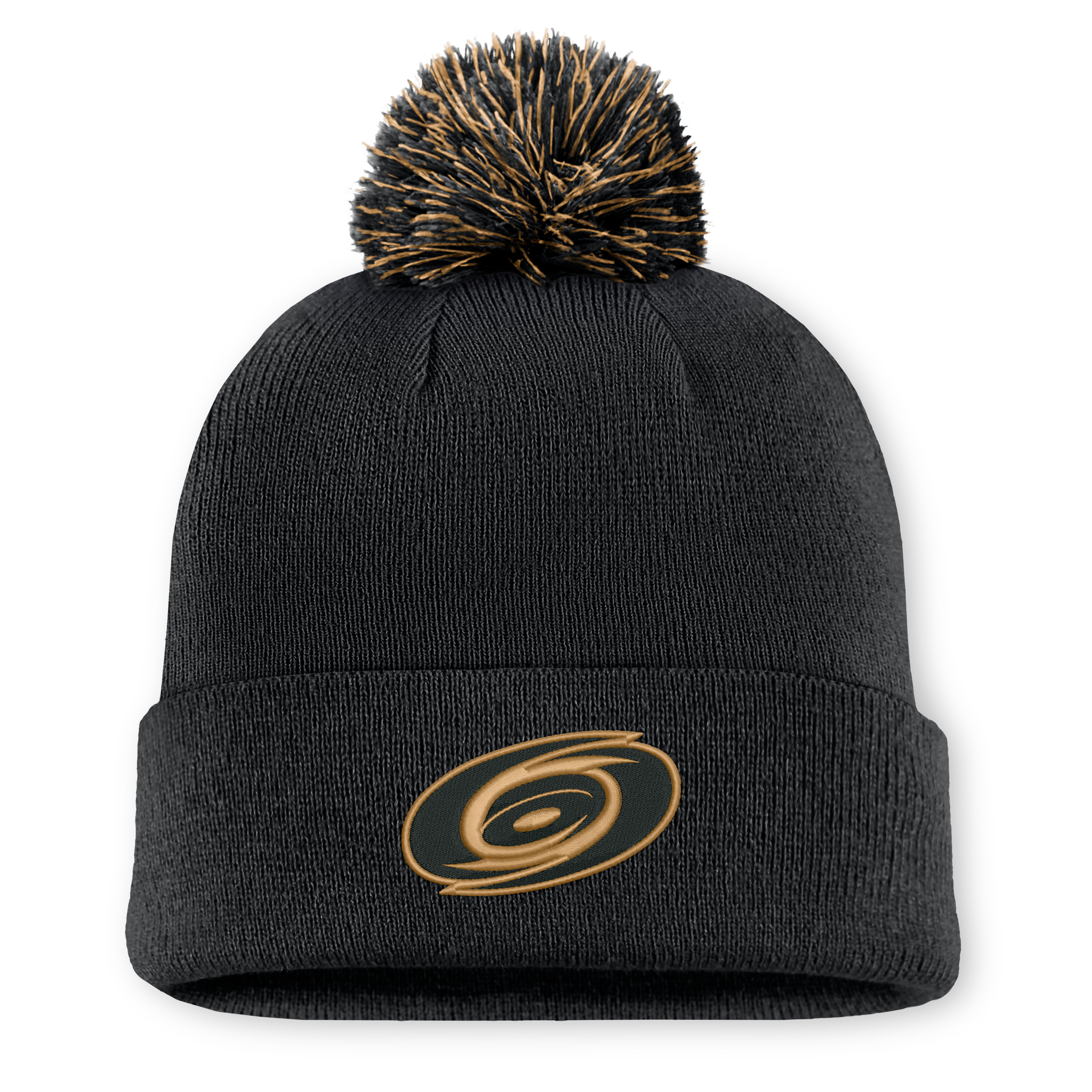 Bonnet tricoté authentique Fanatics noir Carolina Hurricanes Military Appreciation pour homme, avec pompon