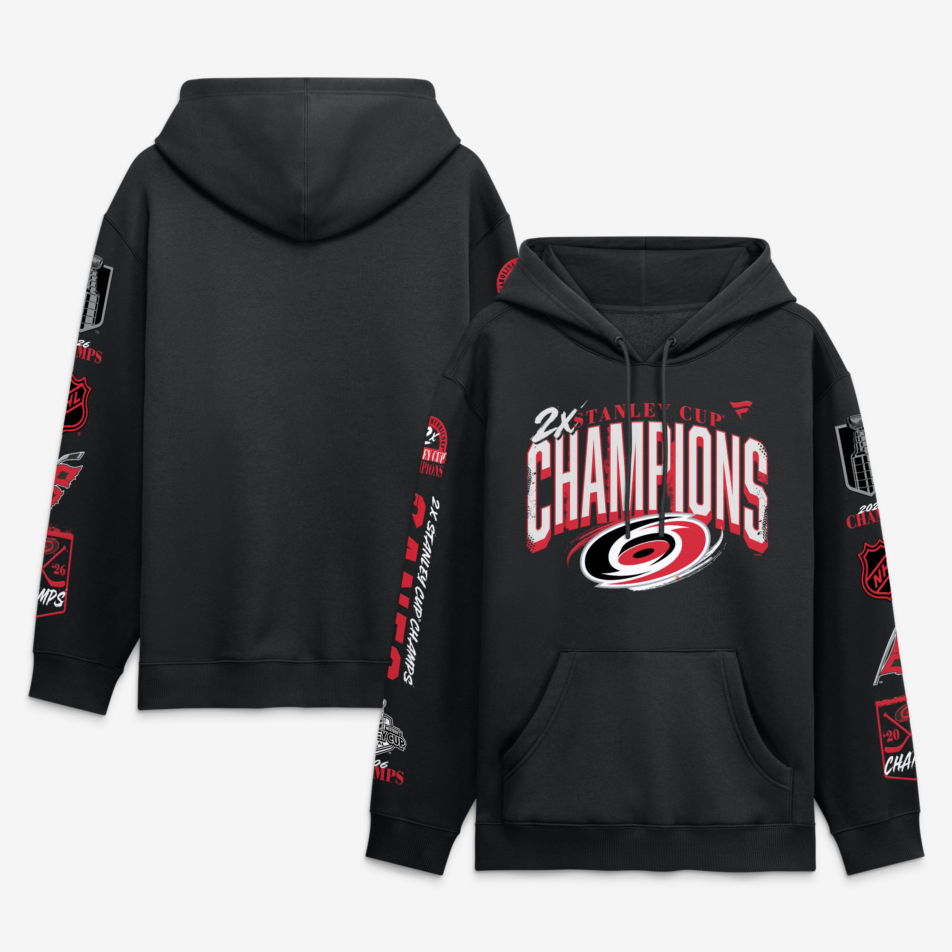 Sweat à capuche Fanatics noir pour homme, édition limitée Carolina Hurricanes, doubles champions de la Coupe Stanley, collection « Legacy The Rafters ».