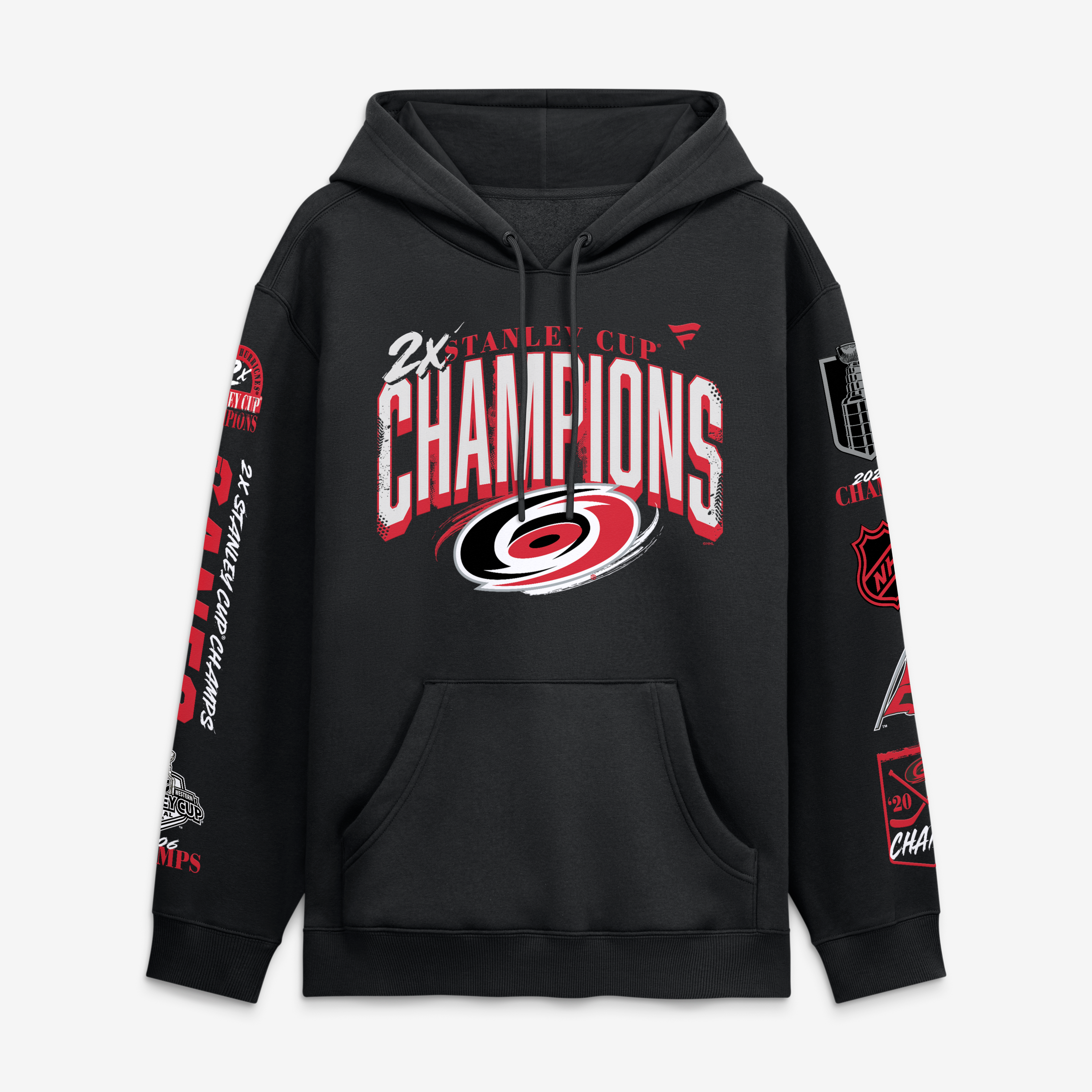 Sweat à capuche Fanatics noir pour homme, édition limitée Carolina Hurricanes, doubles champions de la Coupe Stanley, collection « Legacy The Rafters ».