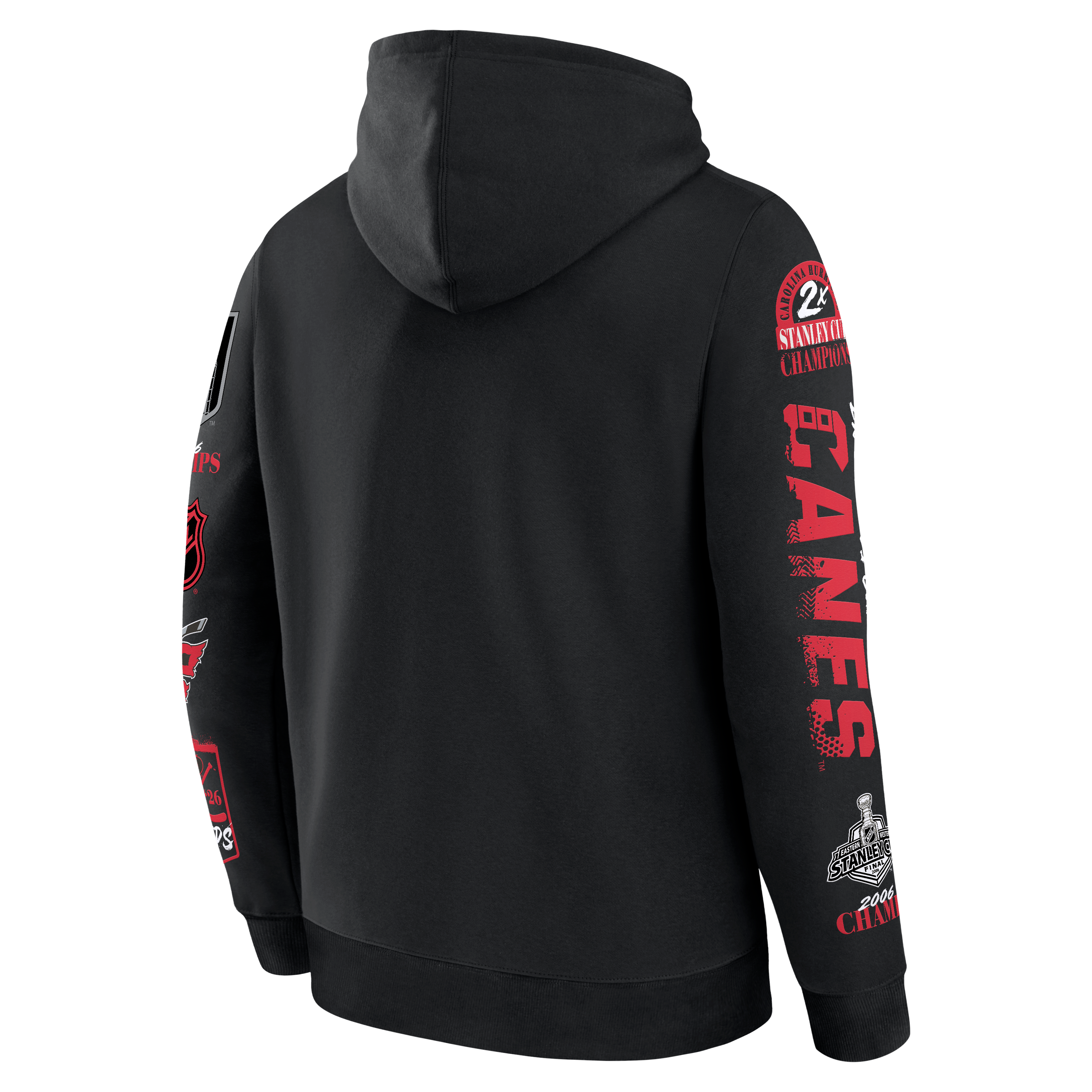Sweat à capuche Fanatics noir pour homme, édition limitée Carolina Hurricanes, doubles champions de la Coupe Stanley, collection « Legacy The Rafters ».