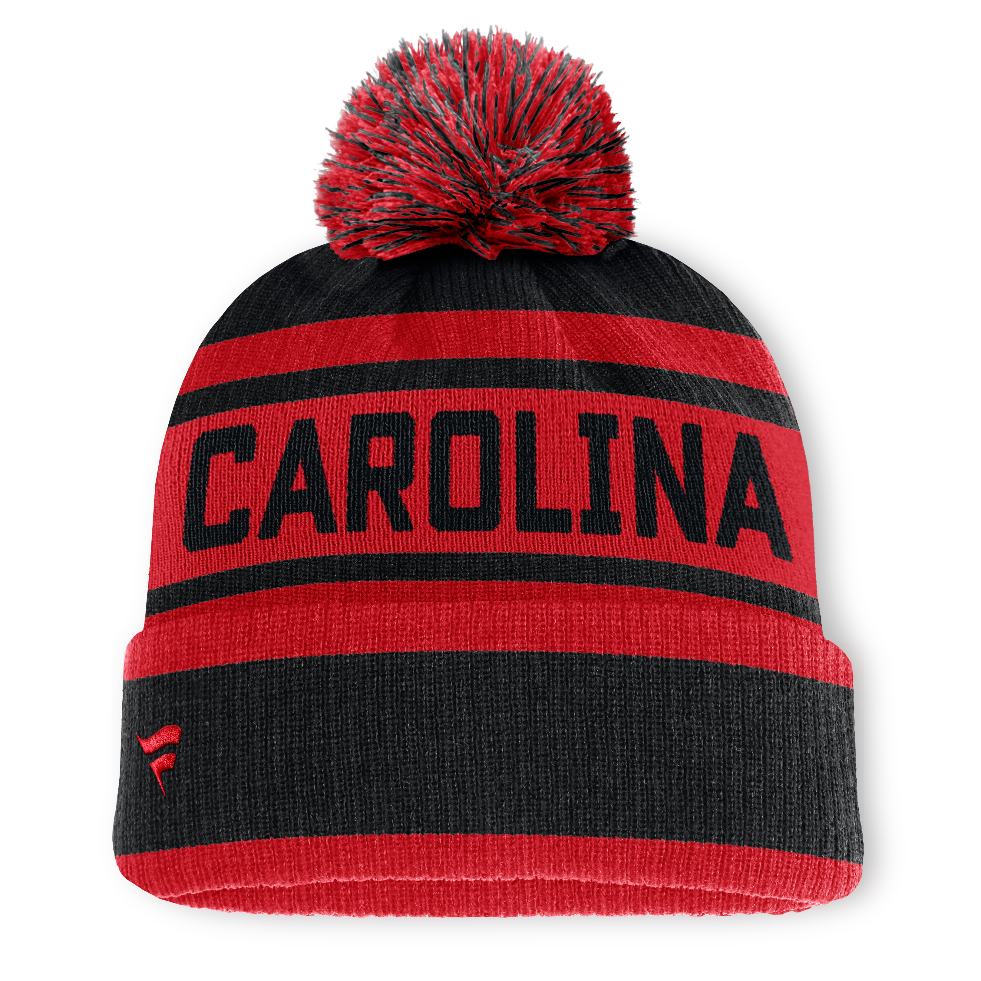 Men's Fanatics Black/Red Carolina Hurricanes Fundamental Cuffed Knit Hat with Pom