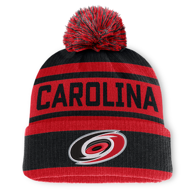 Men's Carolina Hurricanes Fanatics Black/Red Fundamental Cuffed Knit Hat with Pom