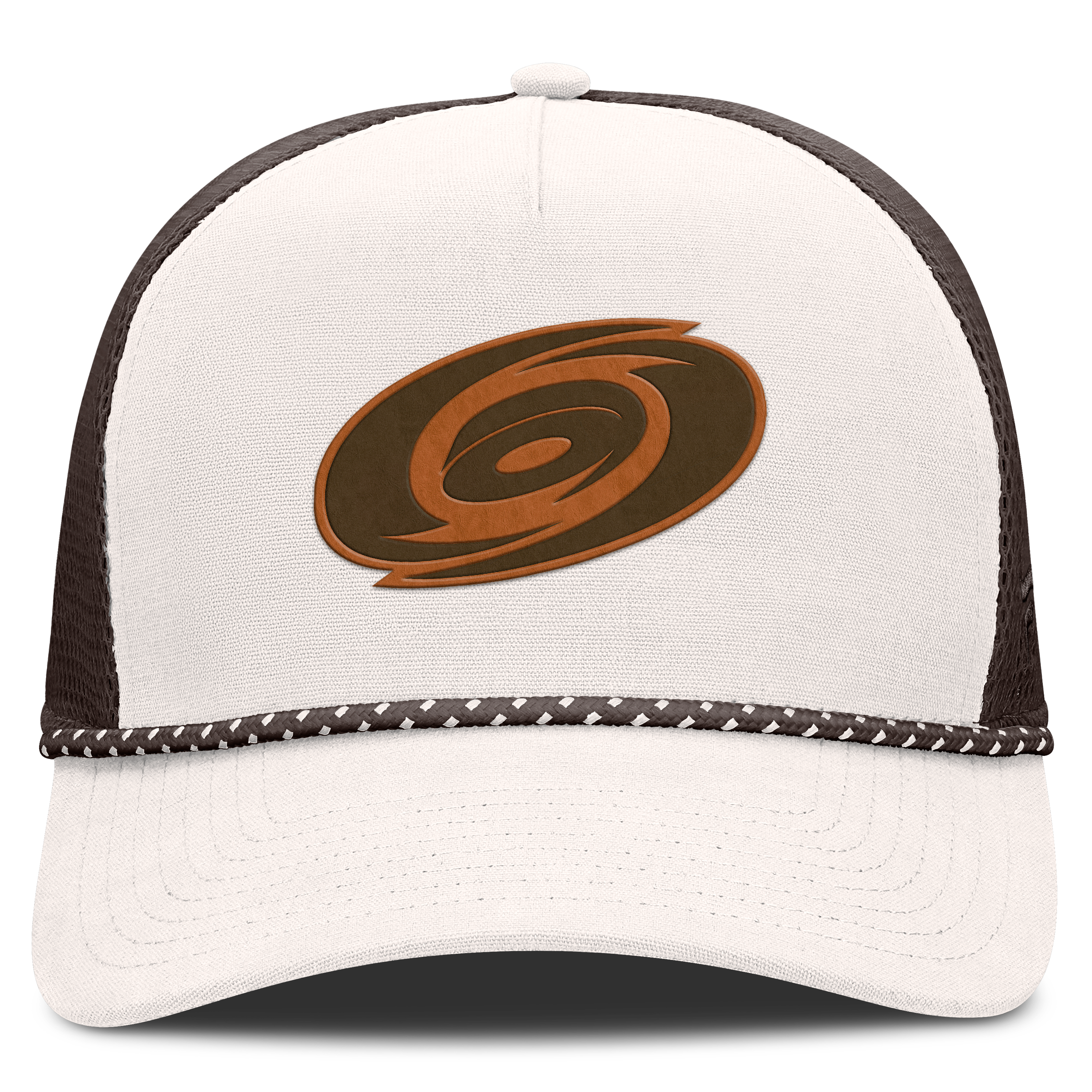 Men's Fanatics Cream/Brown Carolina Hurricanes Level Up Bronco Rope A-Frame Trucker Adjustable Hat