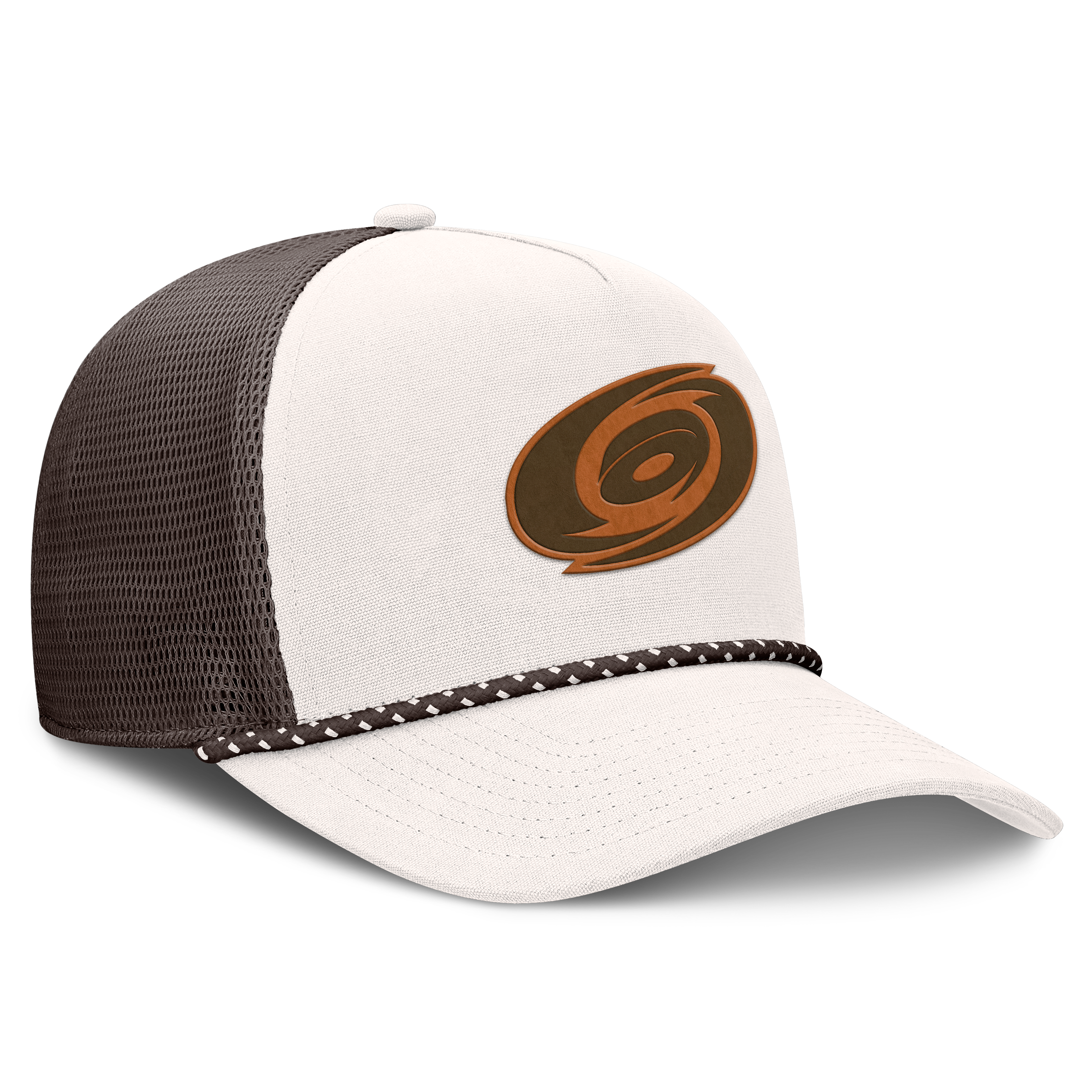 Men's Fanatics Cream/Brown Carolina Hurricanes Level Up Bronco Rope A-Frame Trucker Adjustable Hat