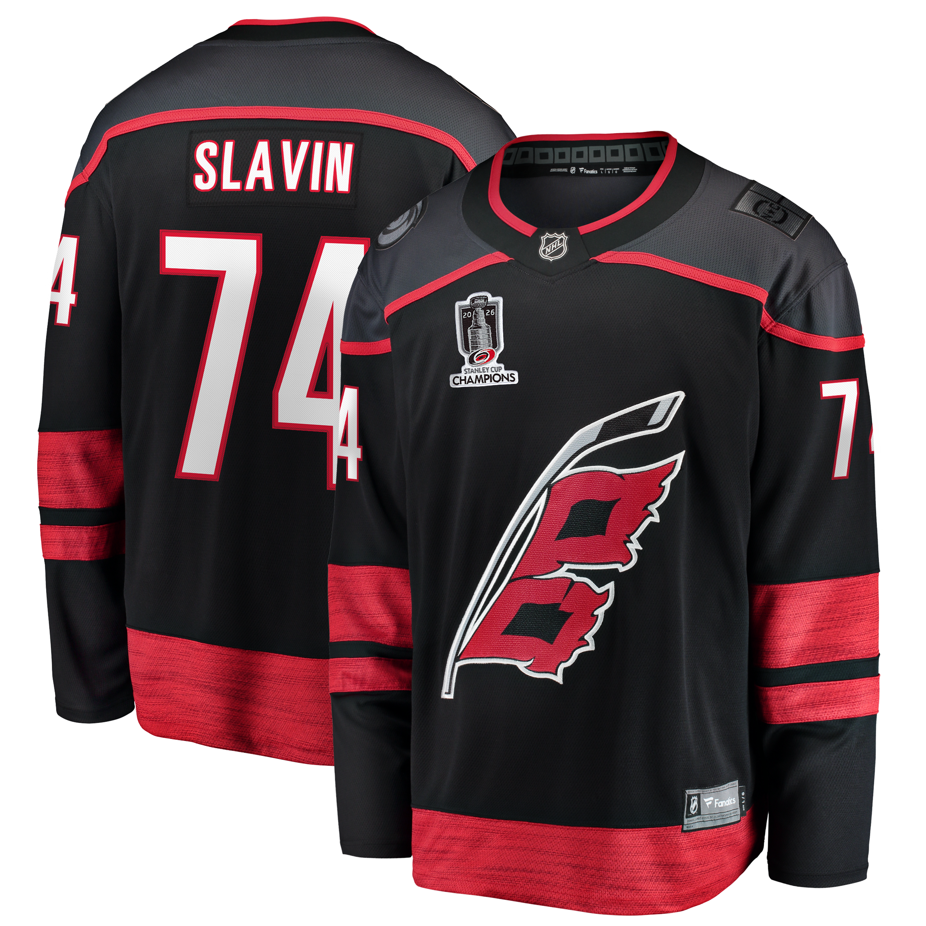 Men's Fanatics Jaccob Slavin Black Carolina Hurricanes 2026 Stanley Cup Champions Home Breakaway Jersey