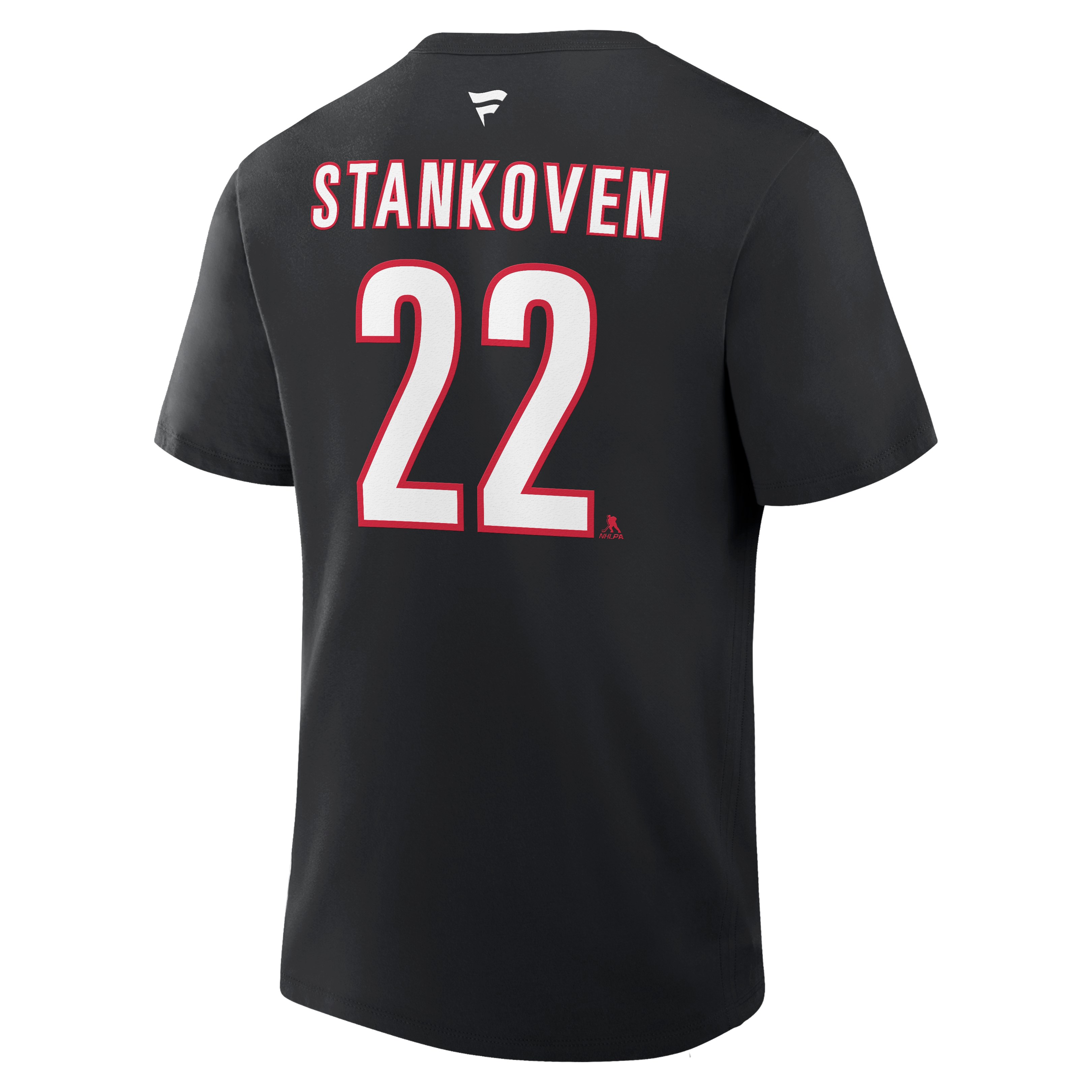 Men's Fanatics Logan Stankoven Black Carolina Hurricanes Authentic Stack Name & Number T-Shirt
