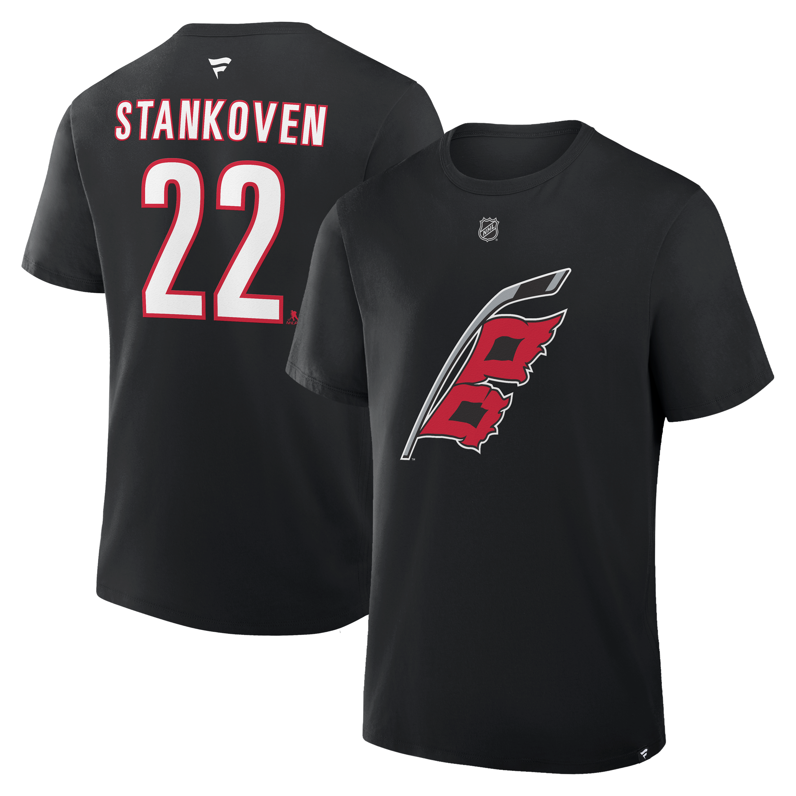 Men's Fanatics Logan Stankoven Black Carolina Hurricanes Authentic Stack Name & Number T-Shirt