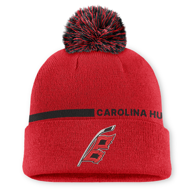 Bonnet tricoté à revers rouge authentique Pro Alternate des Hurricanes de la Caroline avec pompon