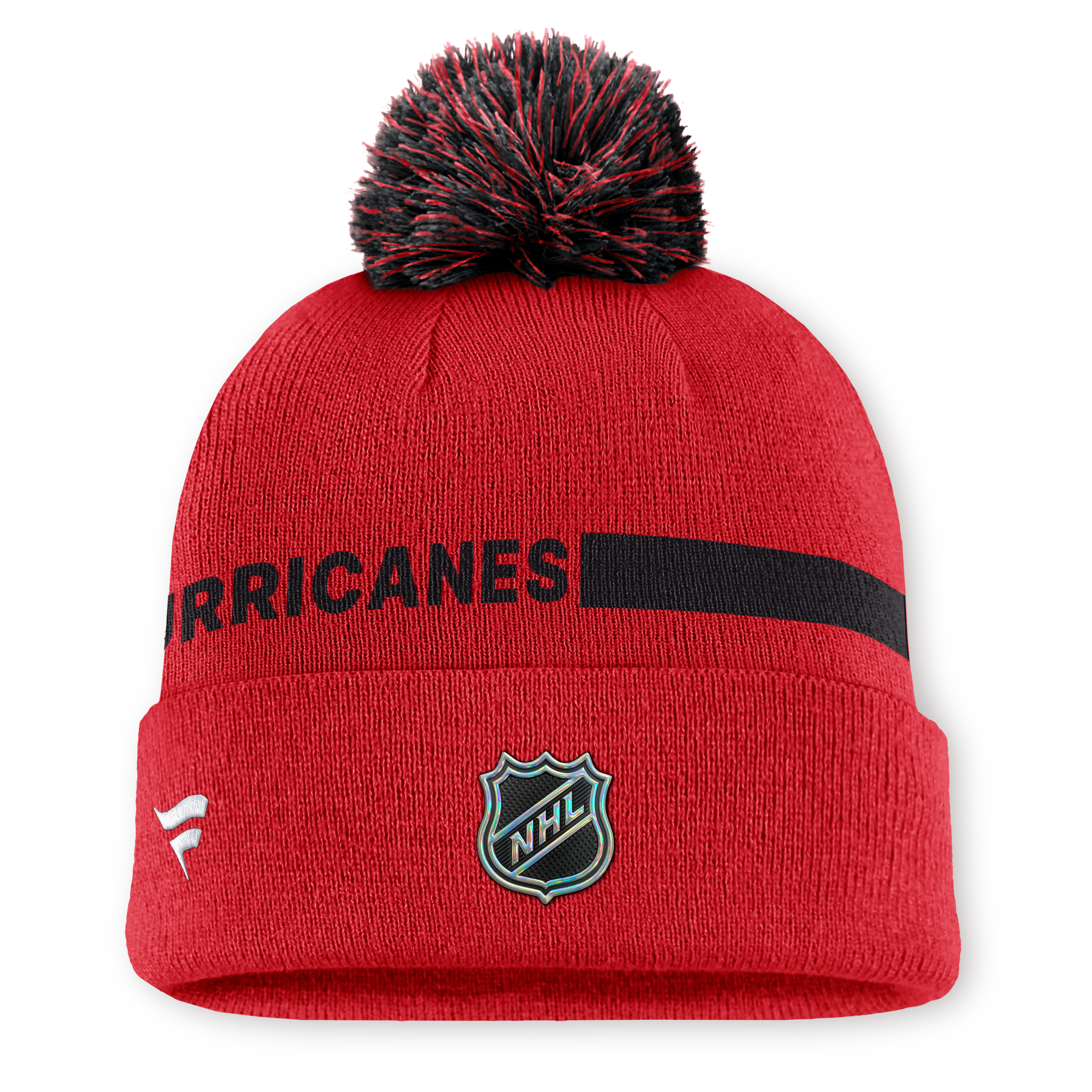 Bonnet tricoté authentique Pro Rink Fanatics rouge Carolina Hurricanes pour homme, avec pompon