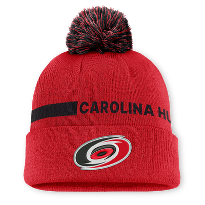Men's Carolina Hurricanes Fanatics Red Authentic Pro Rink Cuffed Knit Hat with Pom