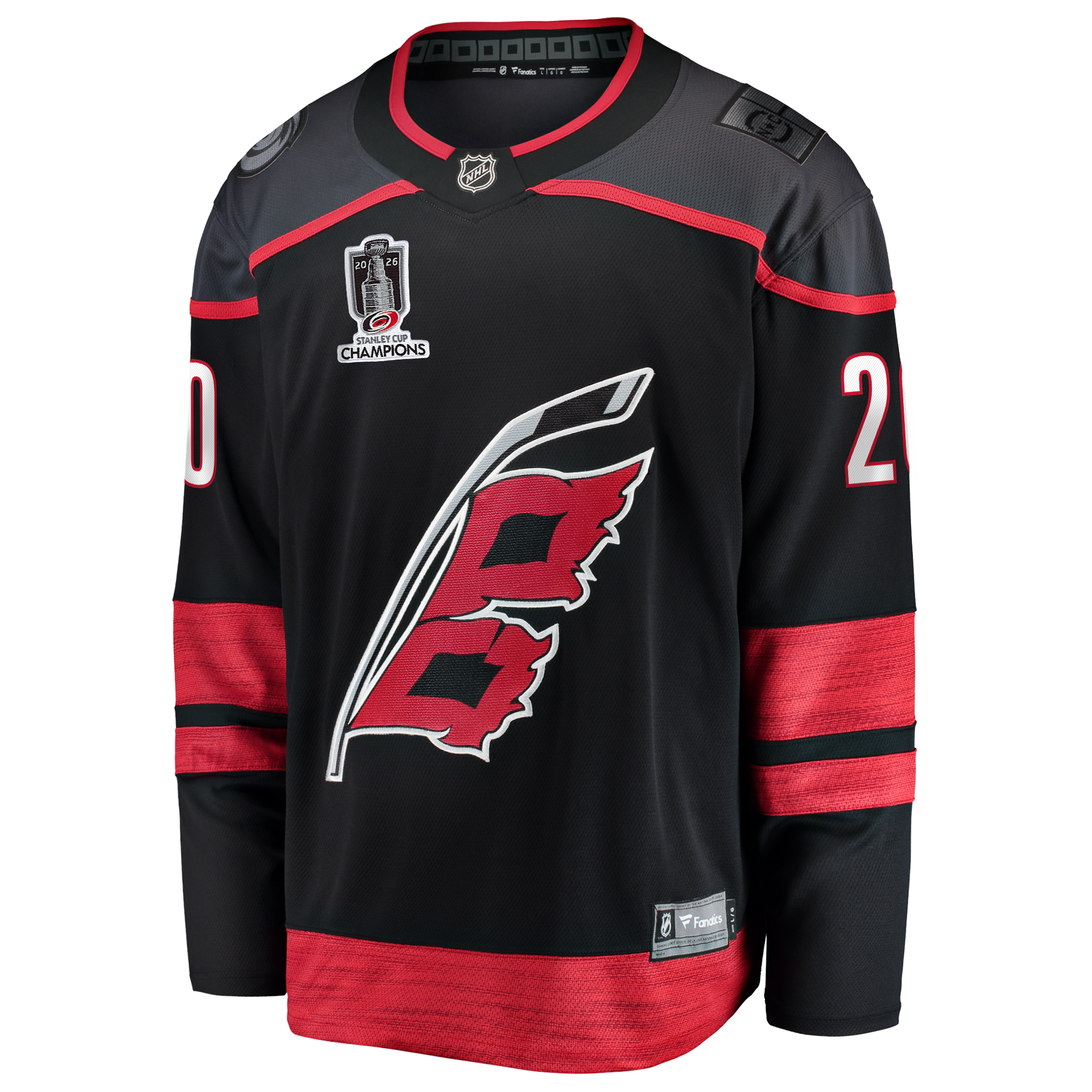 Men's Fanatics Sebastian Aho Black Carolina Hurricanes 2026 Stanley Cup Champions Home Breakaway Jersey
