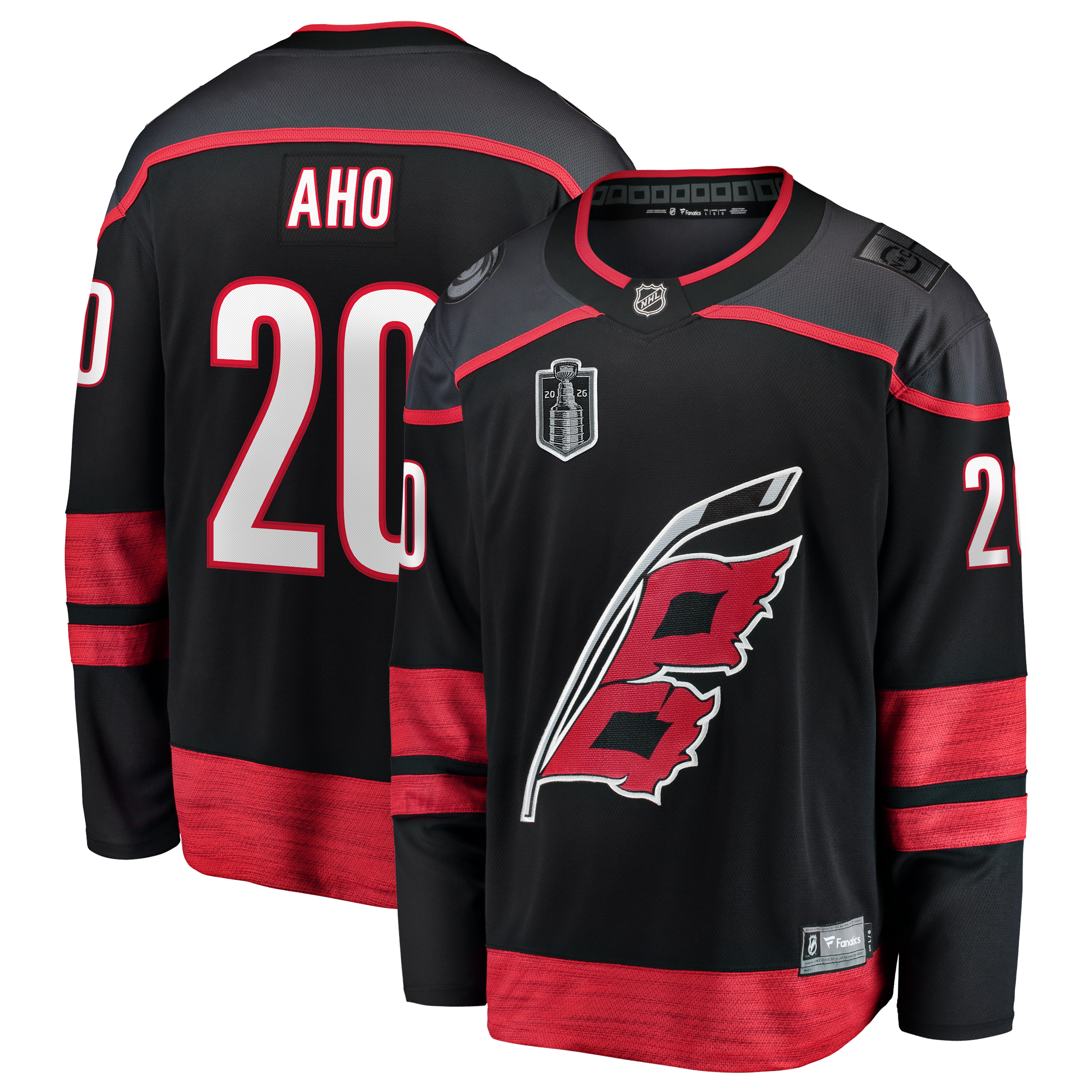 Maillot domicile Breakaway noir Sebastian Aho des Hurricanes de la Caroline, finale Coupe Stanley 2026, pour homme (Fanatics).
