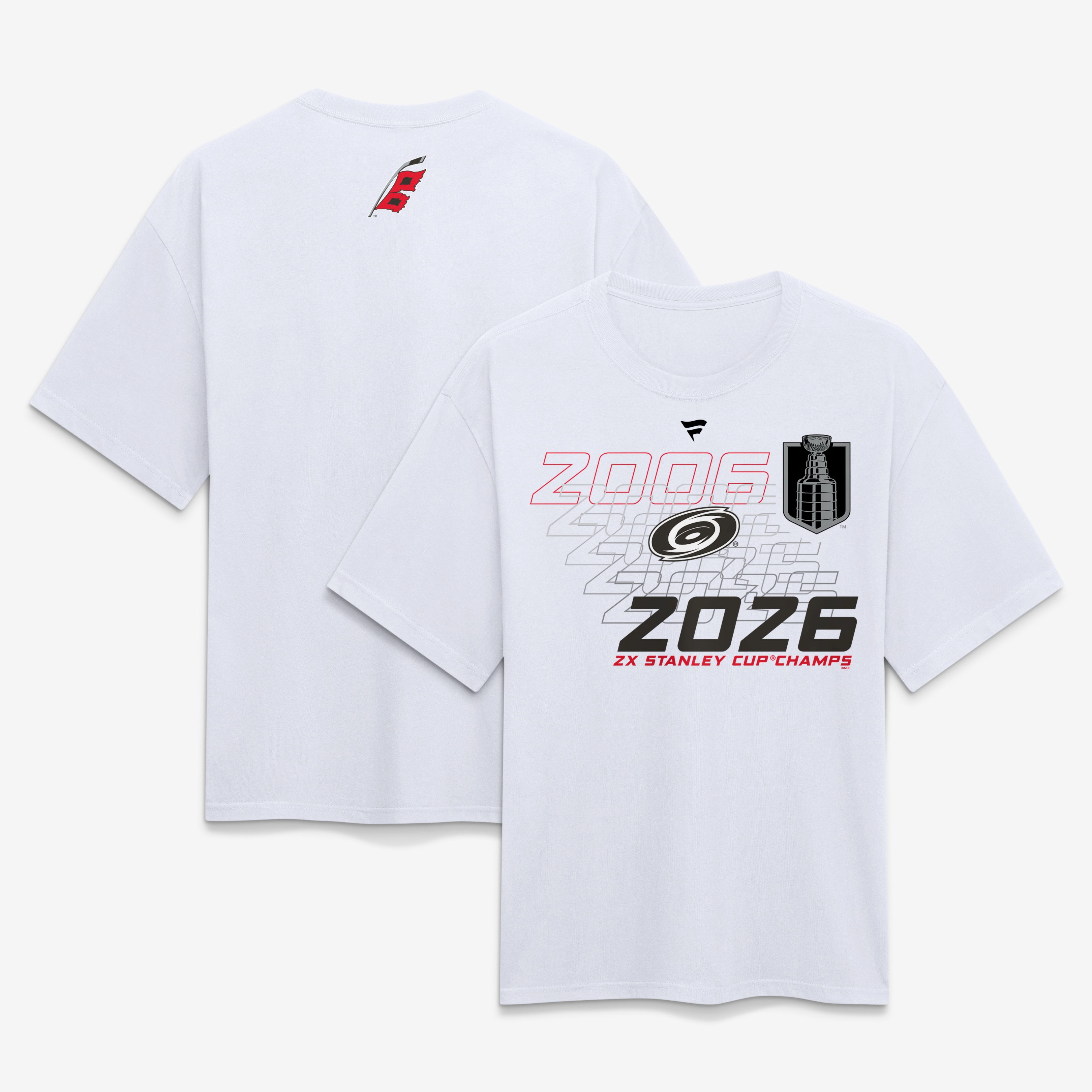 T-shirt épais Fanatics blanc pour homme, Carolina Hurricanes, doubles champions de la Coupe Stanley