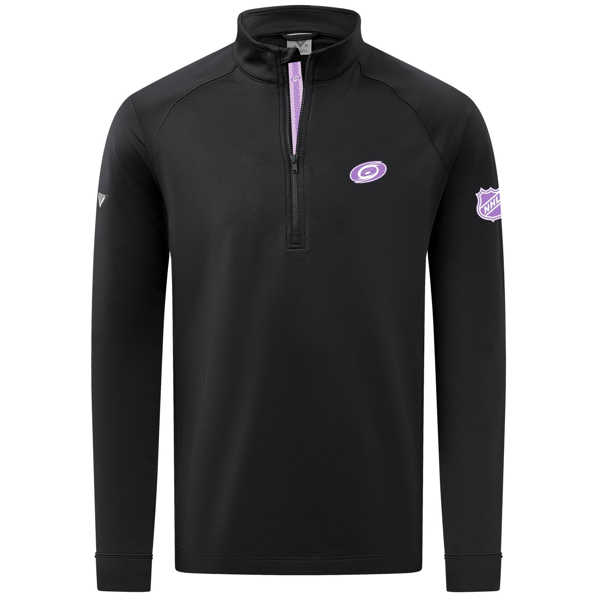 Pull utilitaire à col zippé Levelwear noir pour homme, aux couleurs des Hurricanes de la Caroline, qui lutte contre le cancer