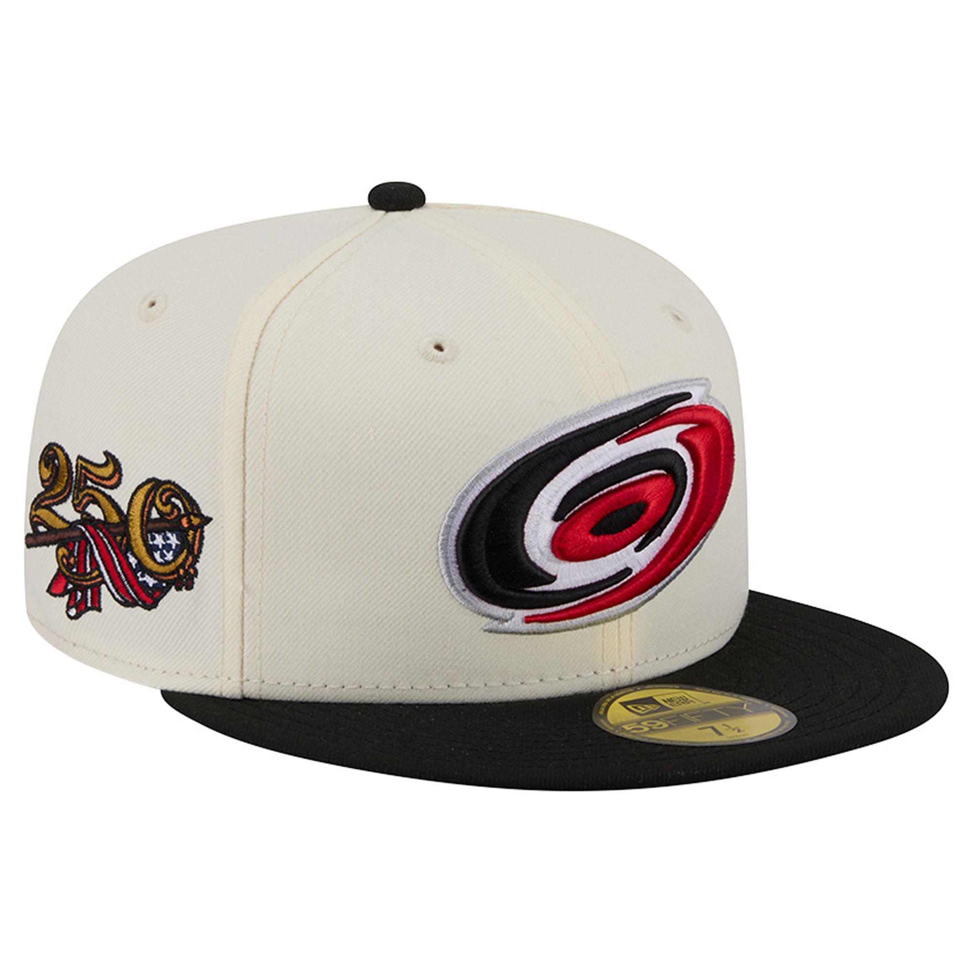 Casquette ajustée New Era crème pour homme, édition spéciale 250e anniversaire des Hurricanes de la Caroline États-Unis, modèle 59FIFTY bicolore.