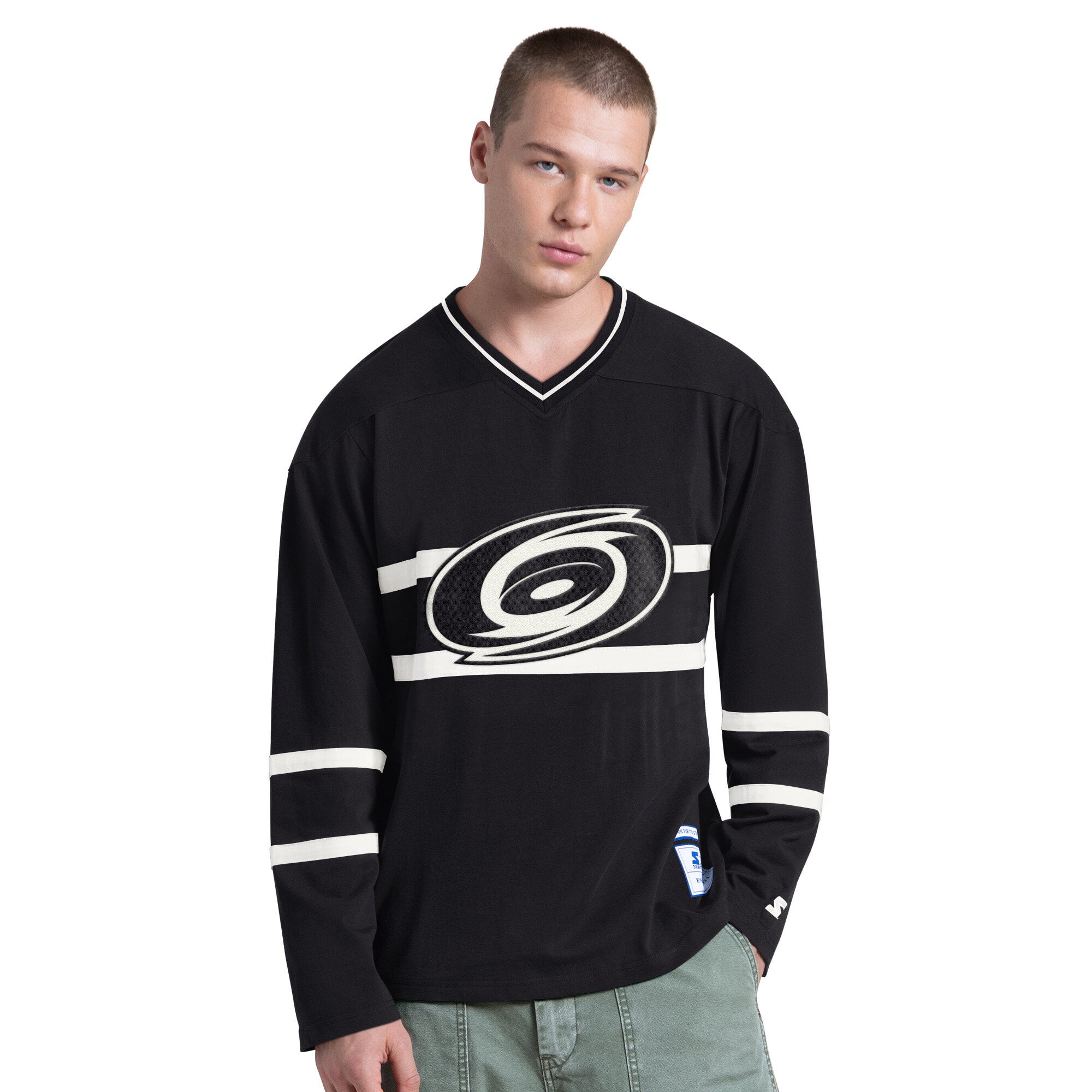 T-shirt à manches longues et col en V Starter Black Carolina Hurricanes pour homme