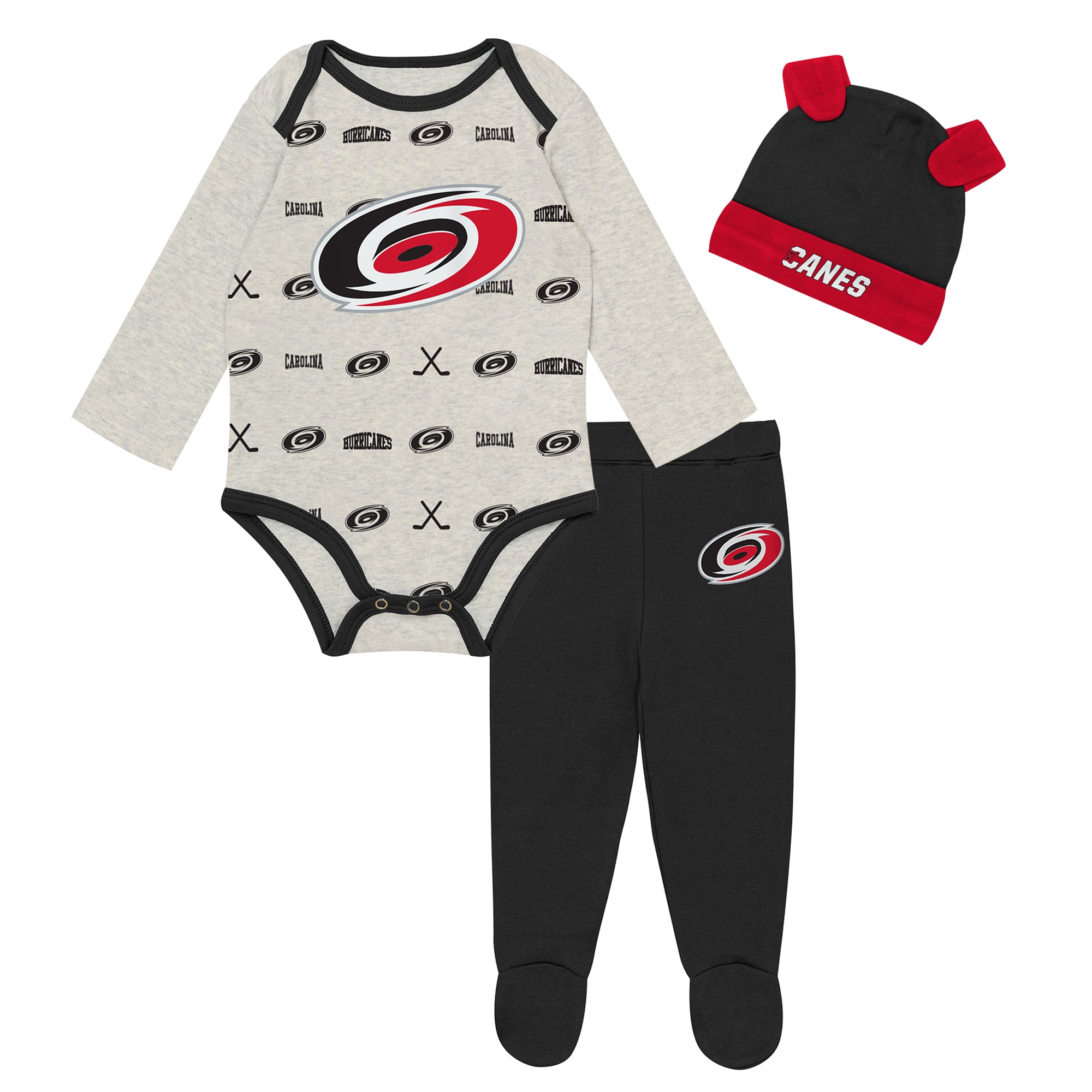 Newborn Outerstuff  Heathered Bone Carolina Hurricanes Huddles and Giggles Three-Piece Set