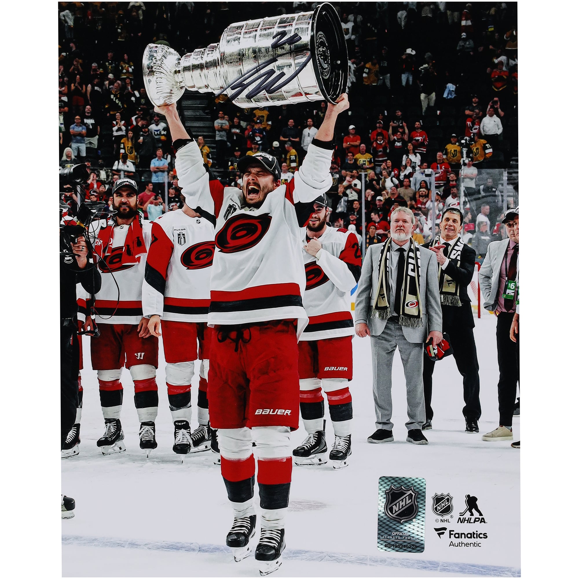 Sebastian Aho Carolina Hurricanes Autographed 2026 Stanley Cup Champions 8" x 10" Raising Cup Photograph