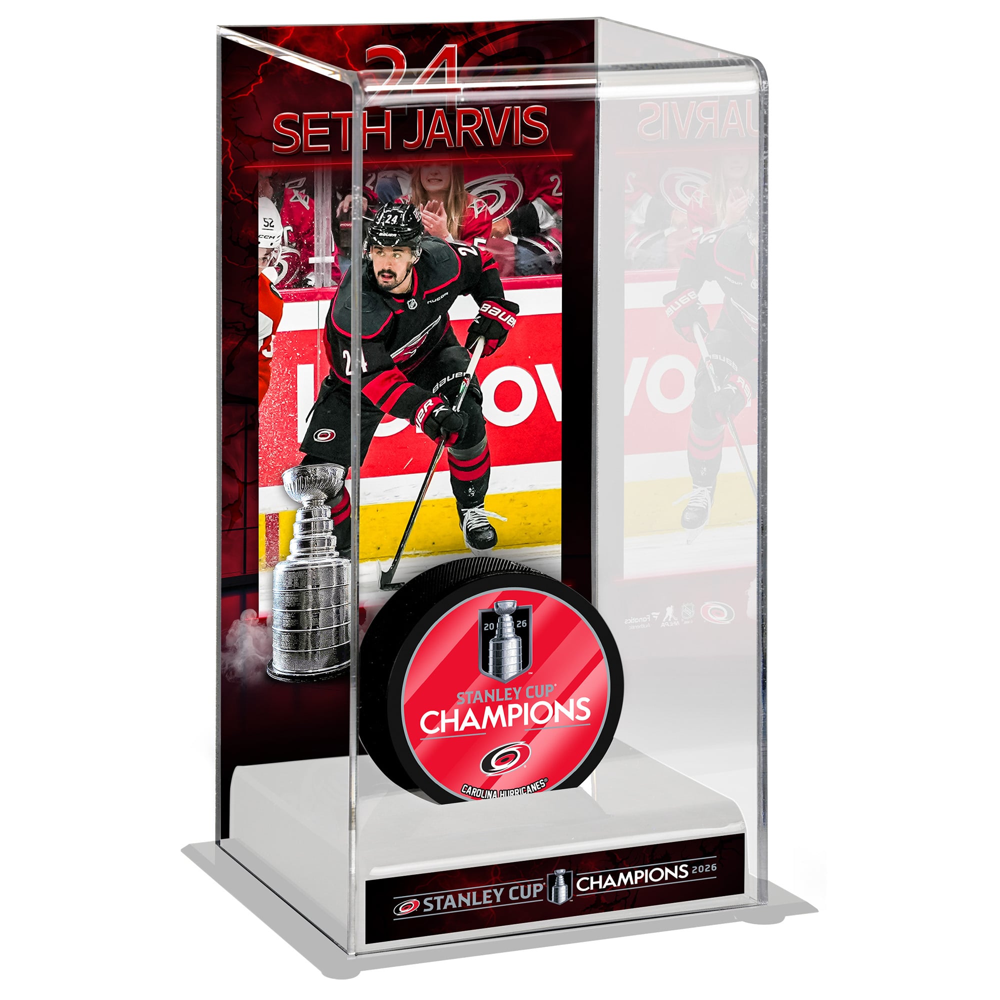 Étui de luxe pour rondelle de hockey Seth Jarvis, Hurricanes de la Caroline, champions de la Coupe Stanley 2026