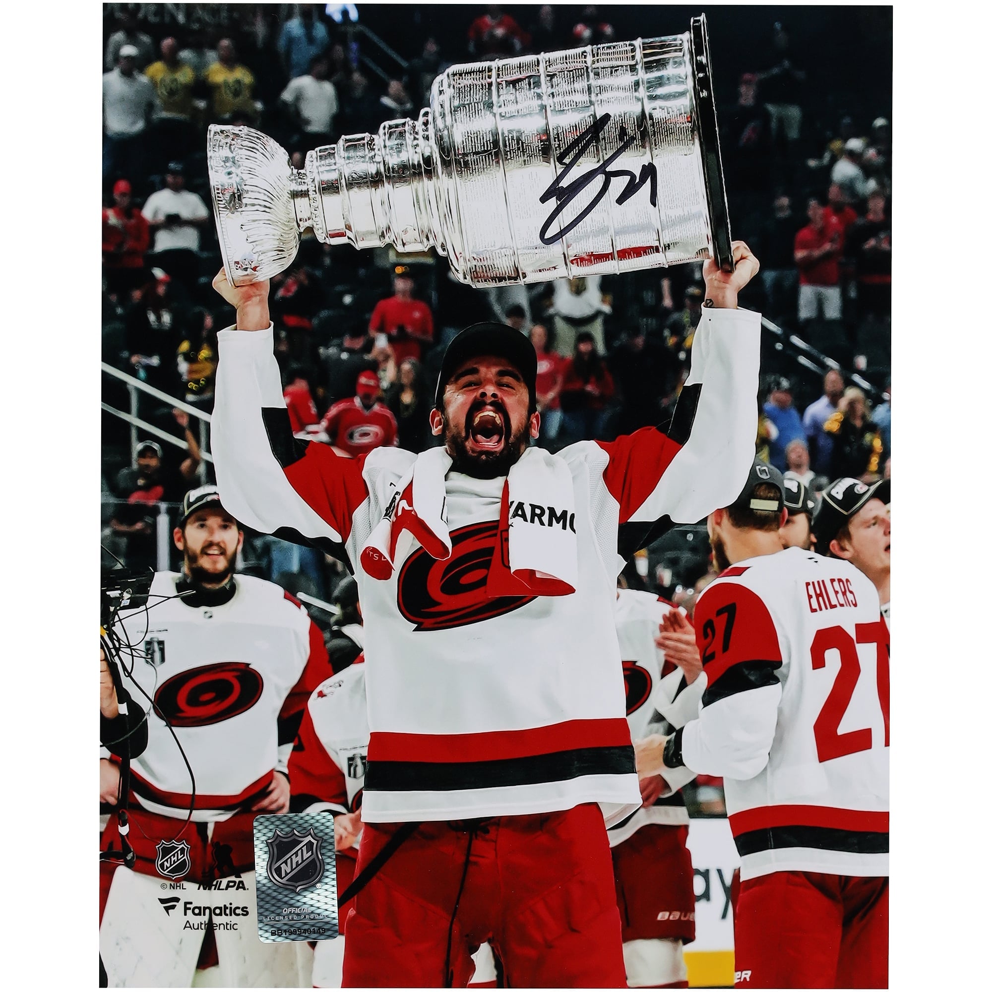Photo autographiée de Seth Jarvis, des Hurricanes de la Caroline, champions de la Coupe Stanley 2026 ( po x po