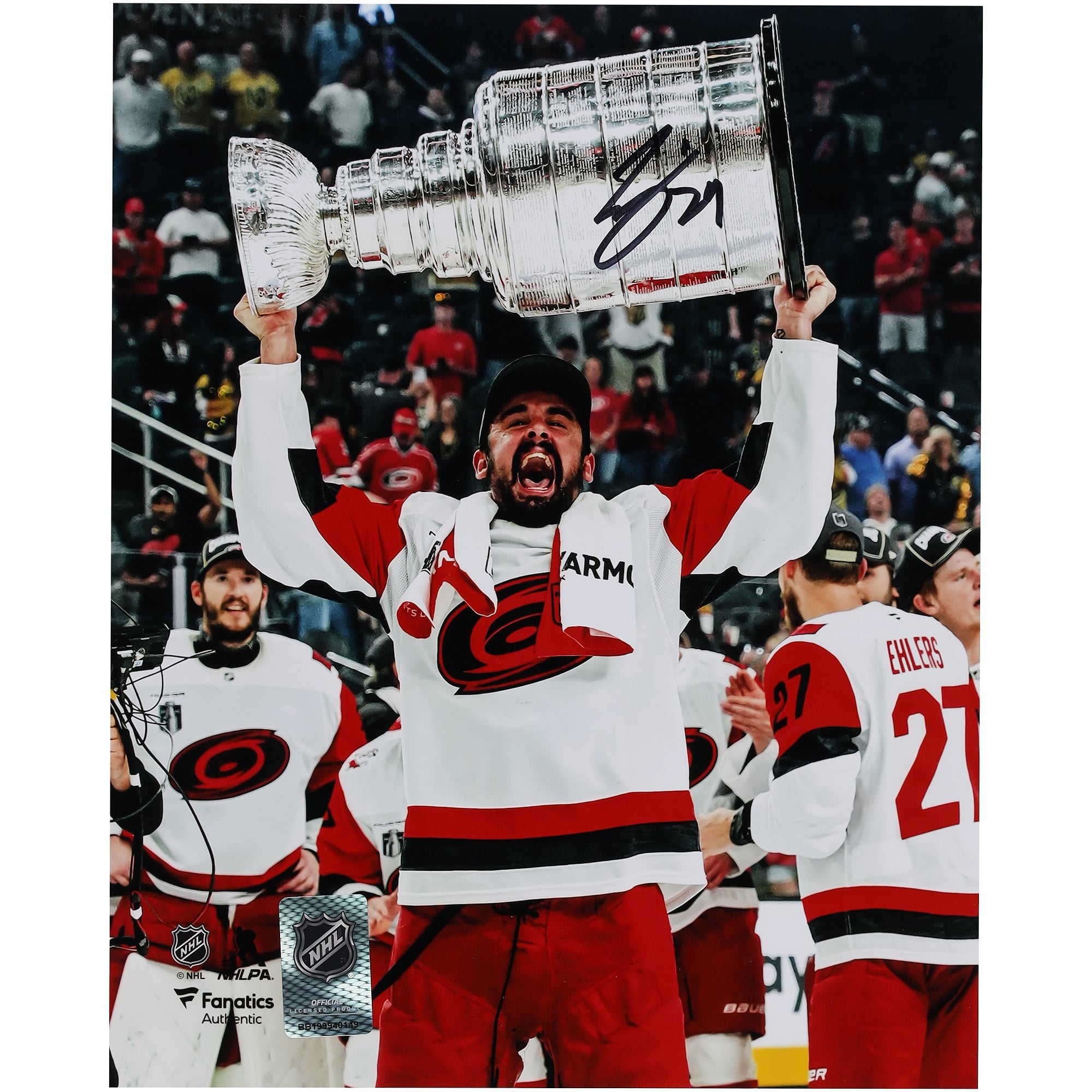 Seth Jarvis Carolina Hurricanes Autographed 2026 Stanley Cup Champions 8" x 10" Raising Cup Photograph