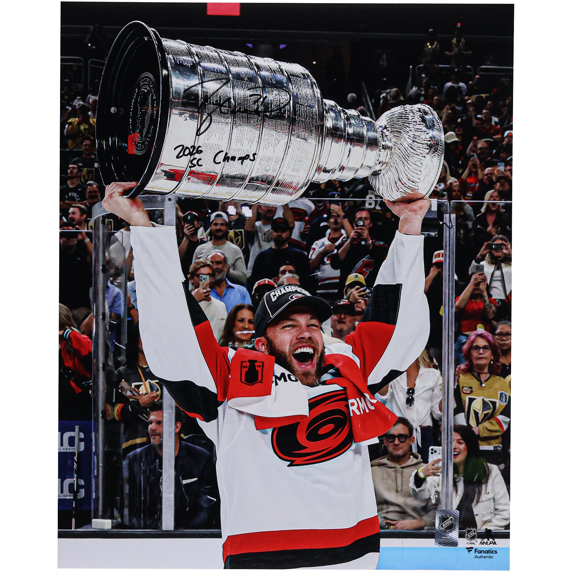 Taylor Hall Carolina Hurricanes Autographed 2026 Stanley Cup Champions 16" x 20" Raising Cup Photograph with "2026 SC Champs" Inscription