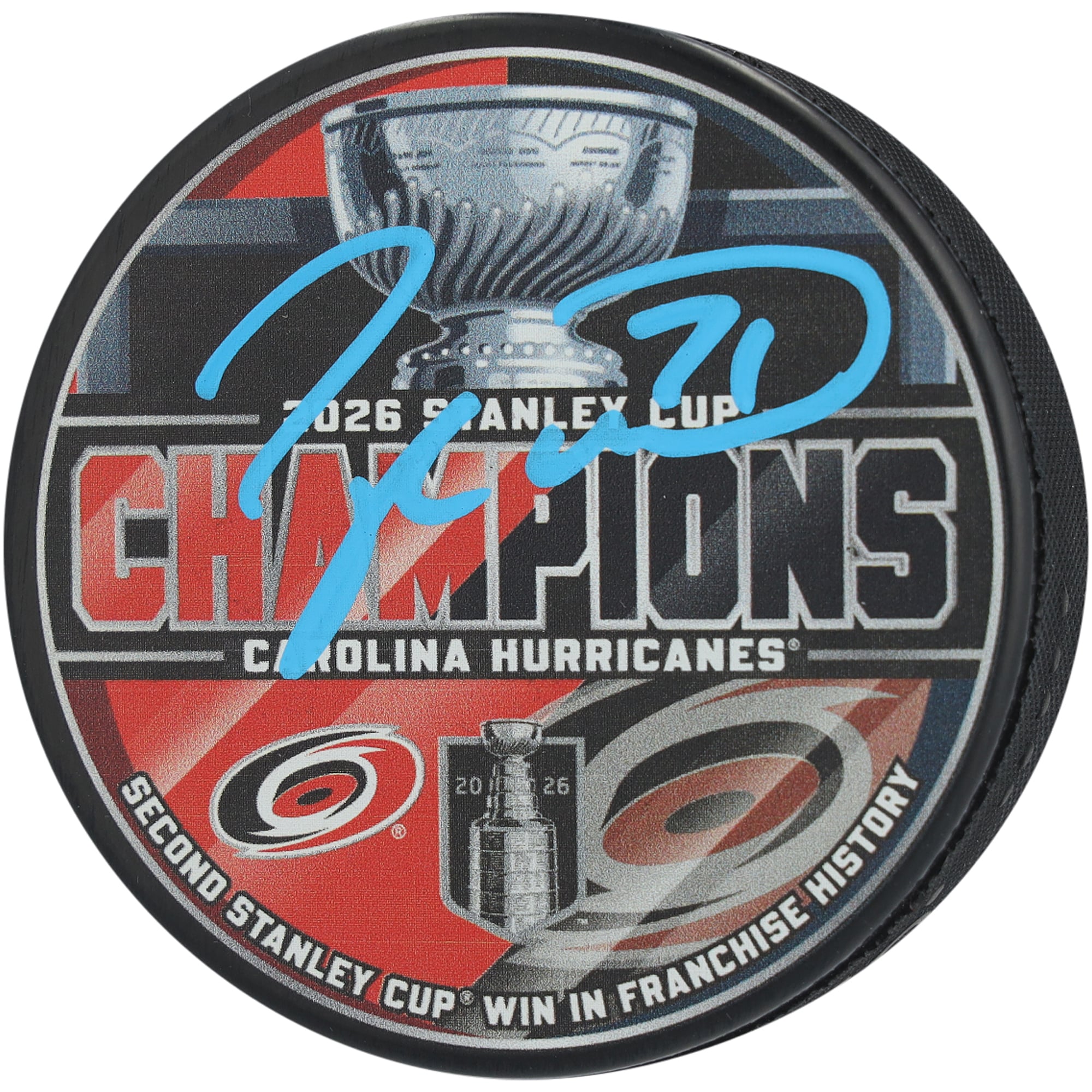 Rondelle de hockey autographiée par Taylor Hall, des Hurricanes de la Caroline, champions de la Coupe Stanley 2026