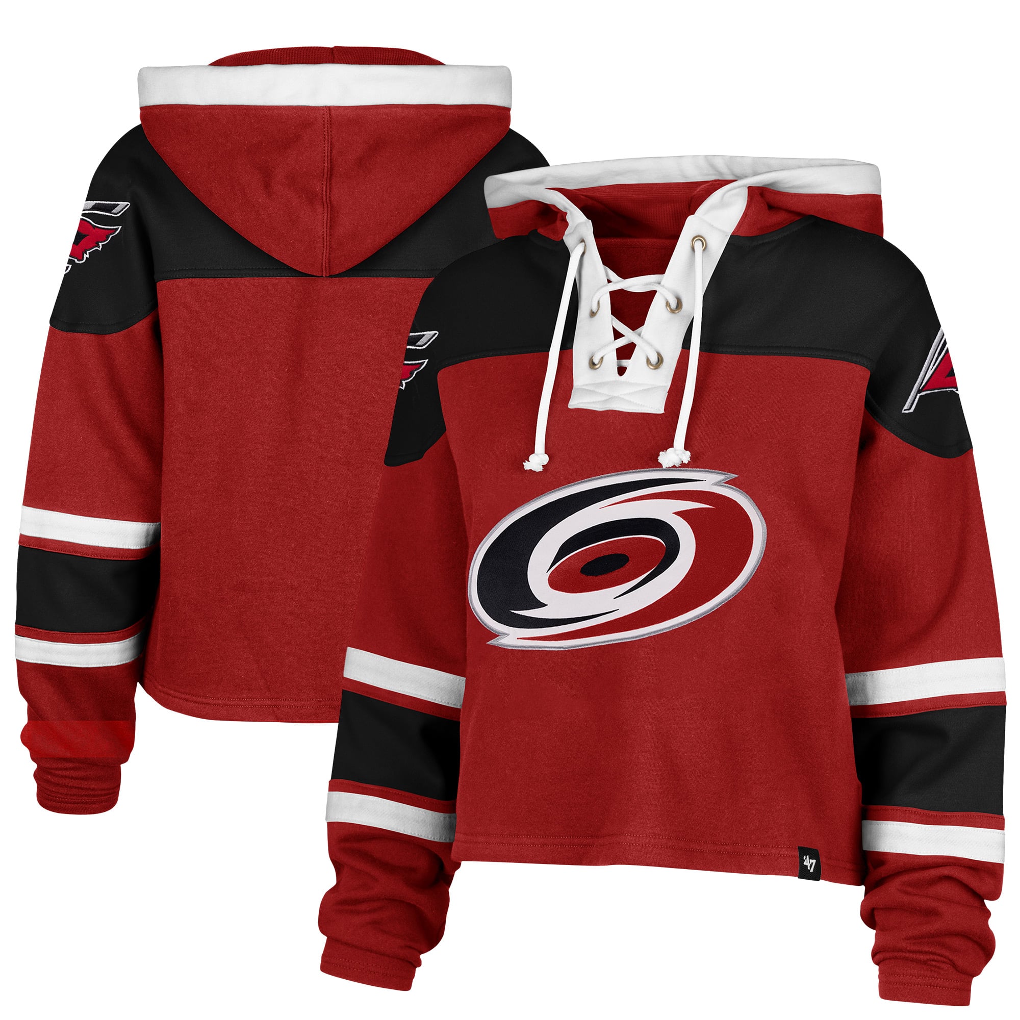 Sweat à capuche court lacets rouge Carolina Hurricanes '47 pour femme