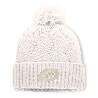 Women's Carolina Hurricanes Fanatics Cream Level Up Cuffed Knit Hat with Pom
