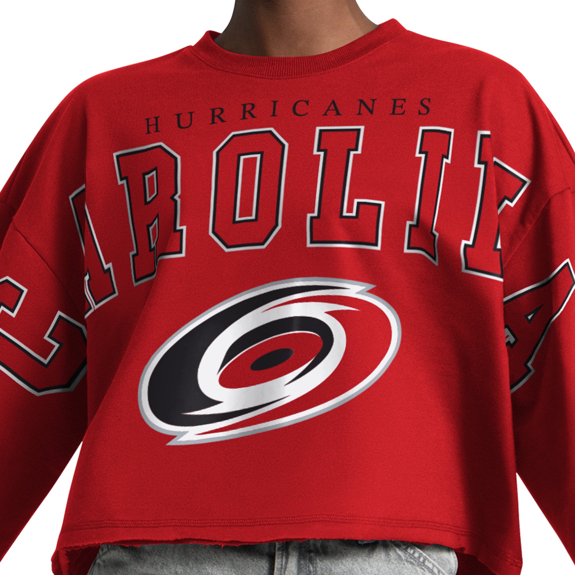 Sweat-shirt court à épaules tombantes Starter pour femme, rouge, Carolina Hurricanes