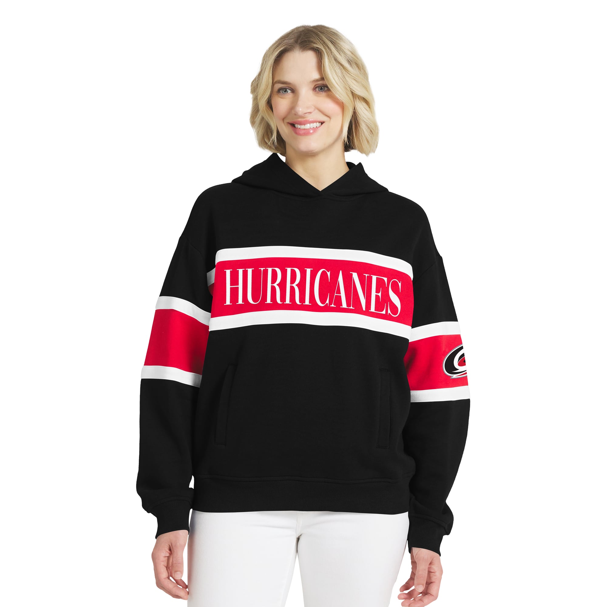 Sweat à capuche rayé noir Carolina Hurricanes de la marque WEAR by Erin Andrews pour femme