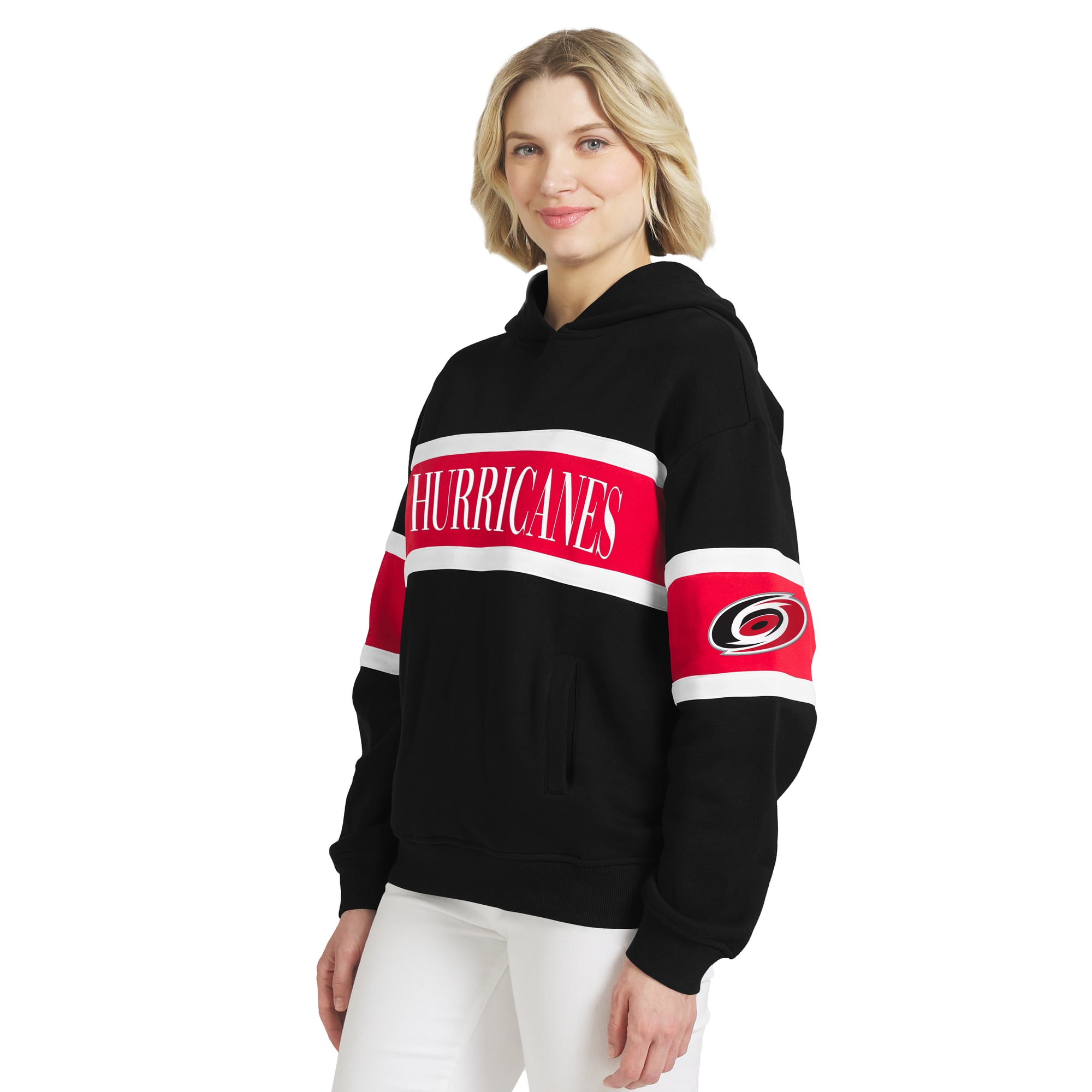 Sweat à capuche rayé noir Carolina Hurricanes de la marque WEAR by Erin Andrews pour femme