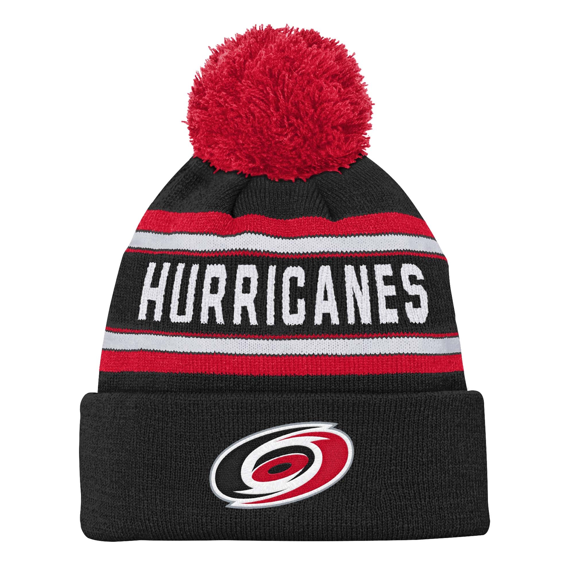Bonnet en tricot jacquard noir à revers et pompon pour jeunes Hurricanes de la Caroline