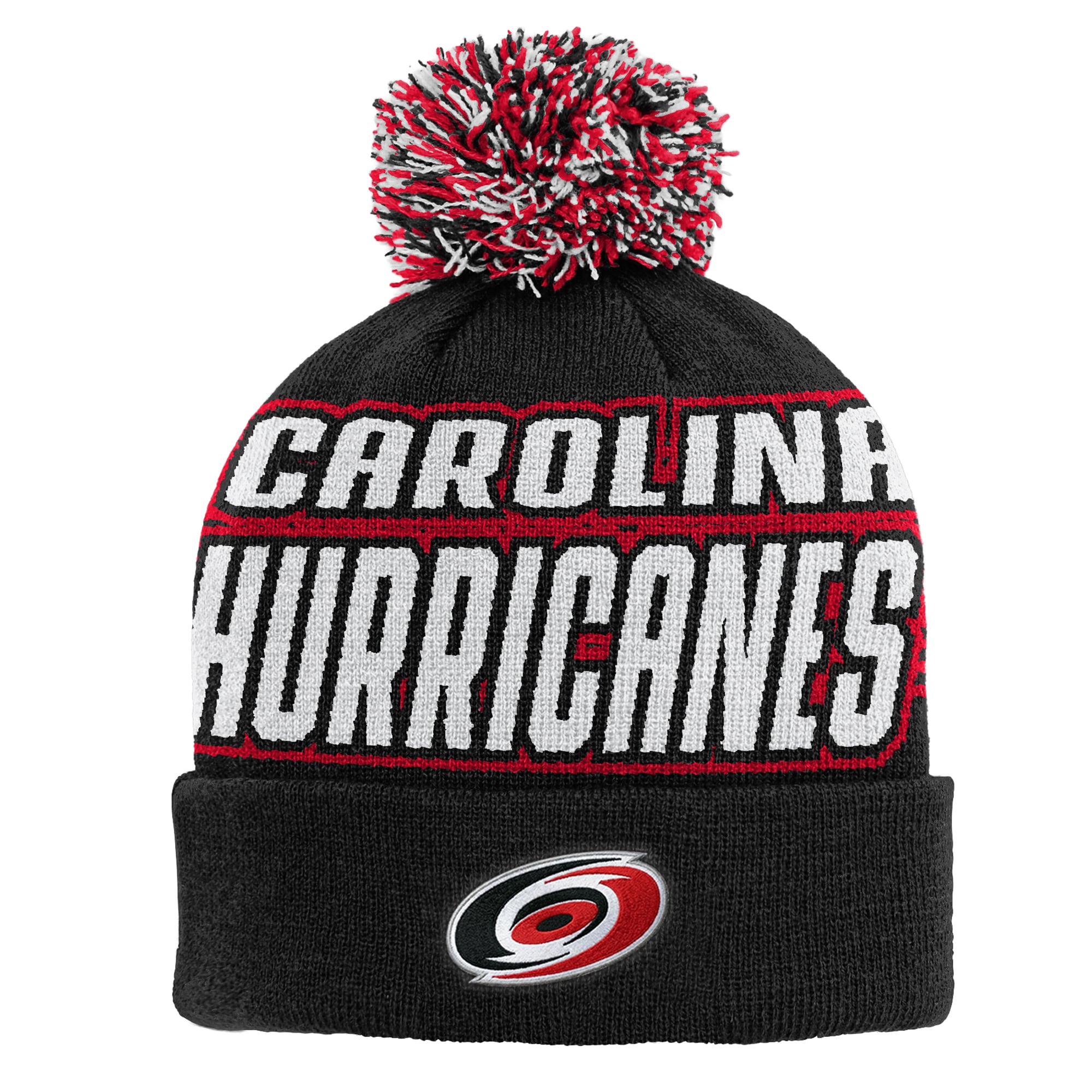 Bonnet tricoté noir à revers avec pompon, modèle Hurricanes de la Caroline, pour enfant de la marque Outerstuff.