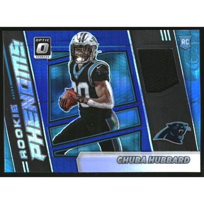 2021 Donruss Optic Rookie Phenoms Jerseys Horizontal Blue Hyper #25 Chuba Hubbard