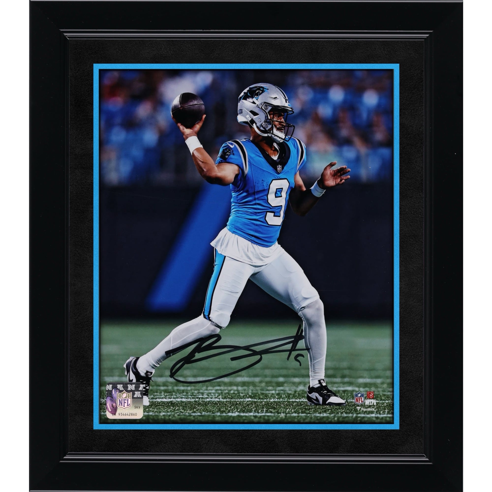 Bryce Young Carolina Panthers Autographed 8" x 10" Vertical Passing in Jersey Photograph