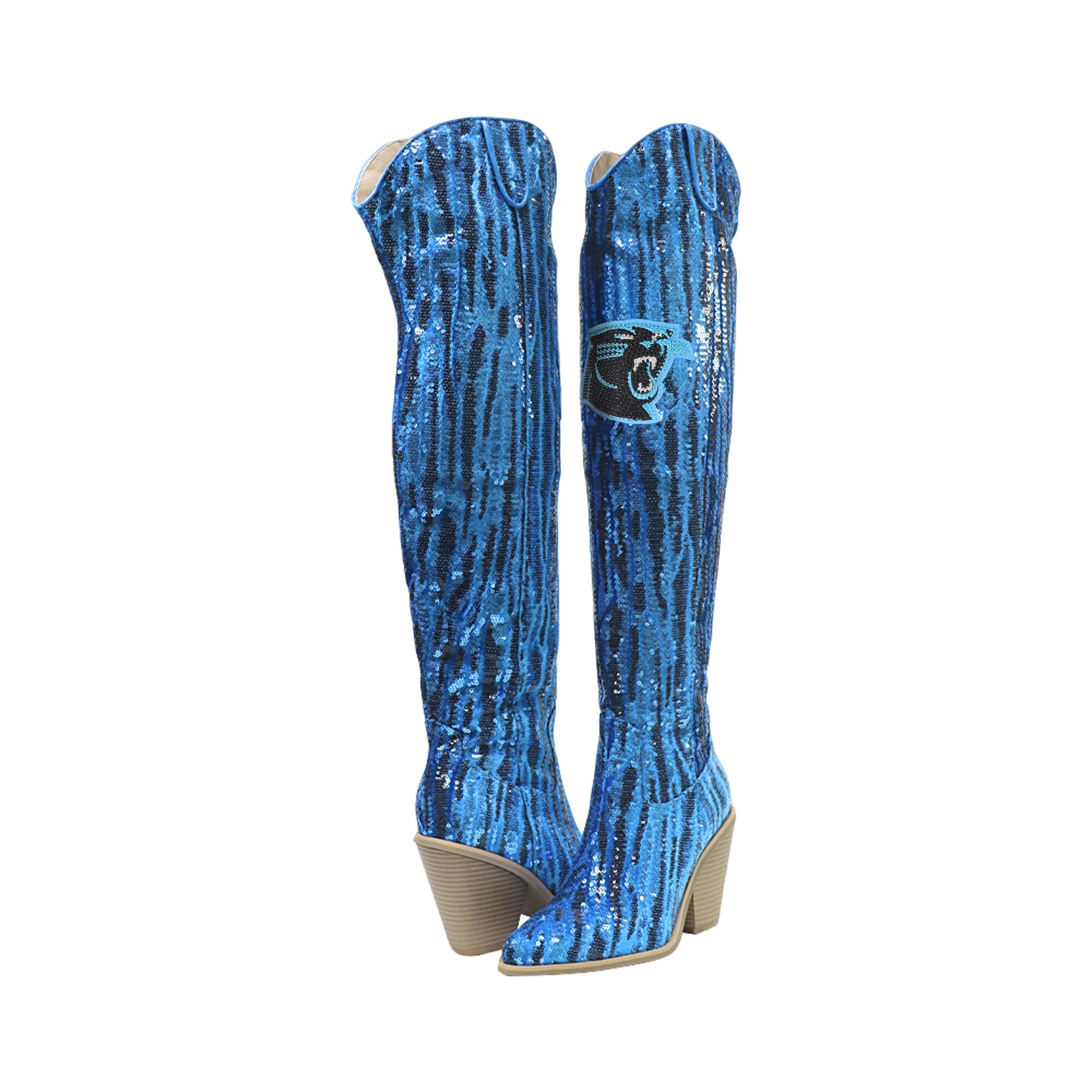 Cuce Carolina Panthers Over-the-Knee Two-Tone Sequin Boots