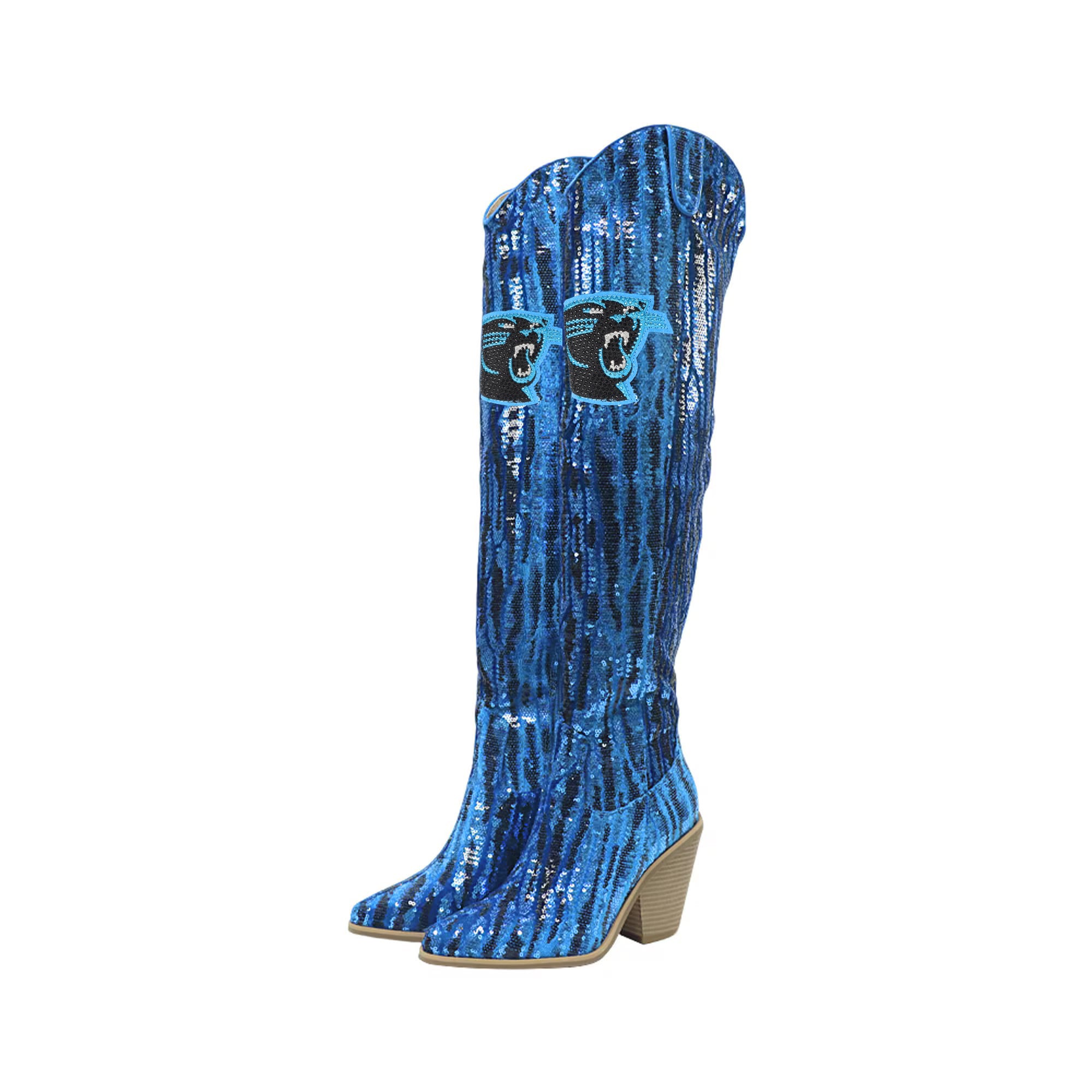 Cuce Carolina Panthers Over-the-Knee Two-Tone Sequin Boots