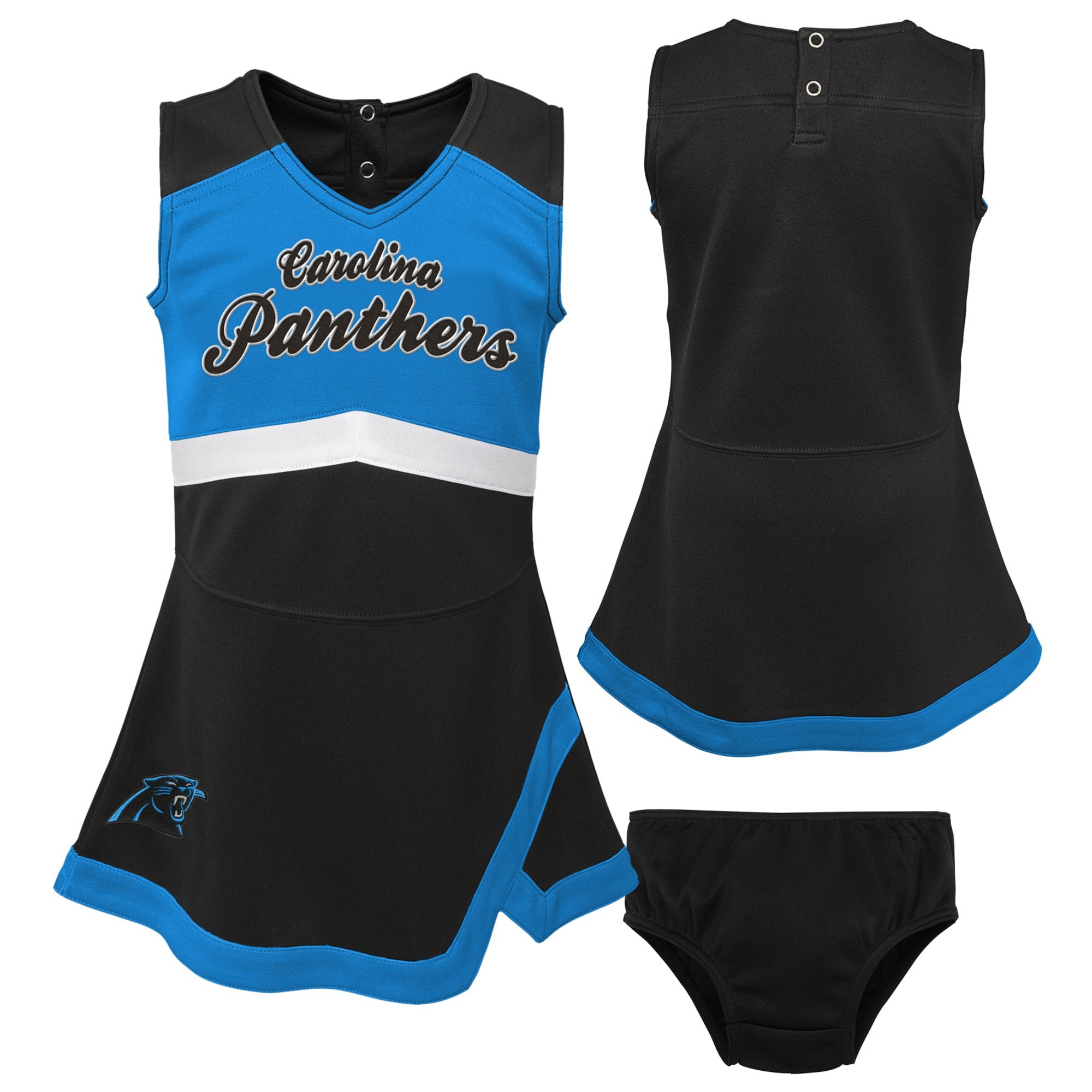 Girls Toddler Black Carolina Panthers Cheer Captain V-Neck Dress with Bloomers
