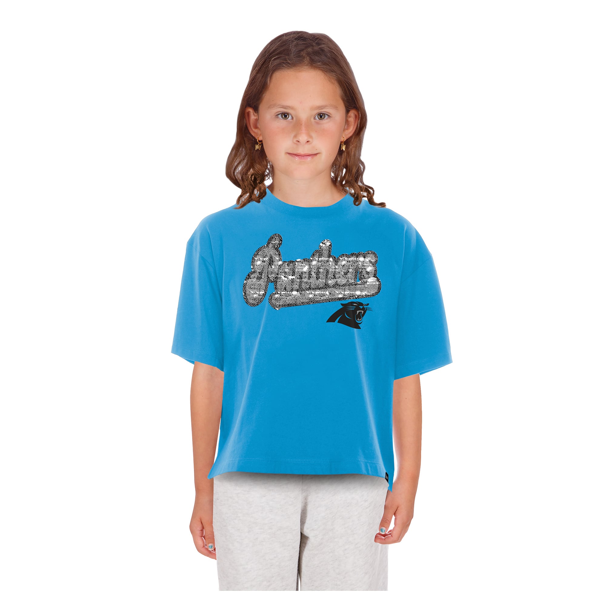 T-shirt à sequins réversibles bleus New Era Carolina Panthers pour jeunes filles