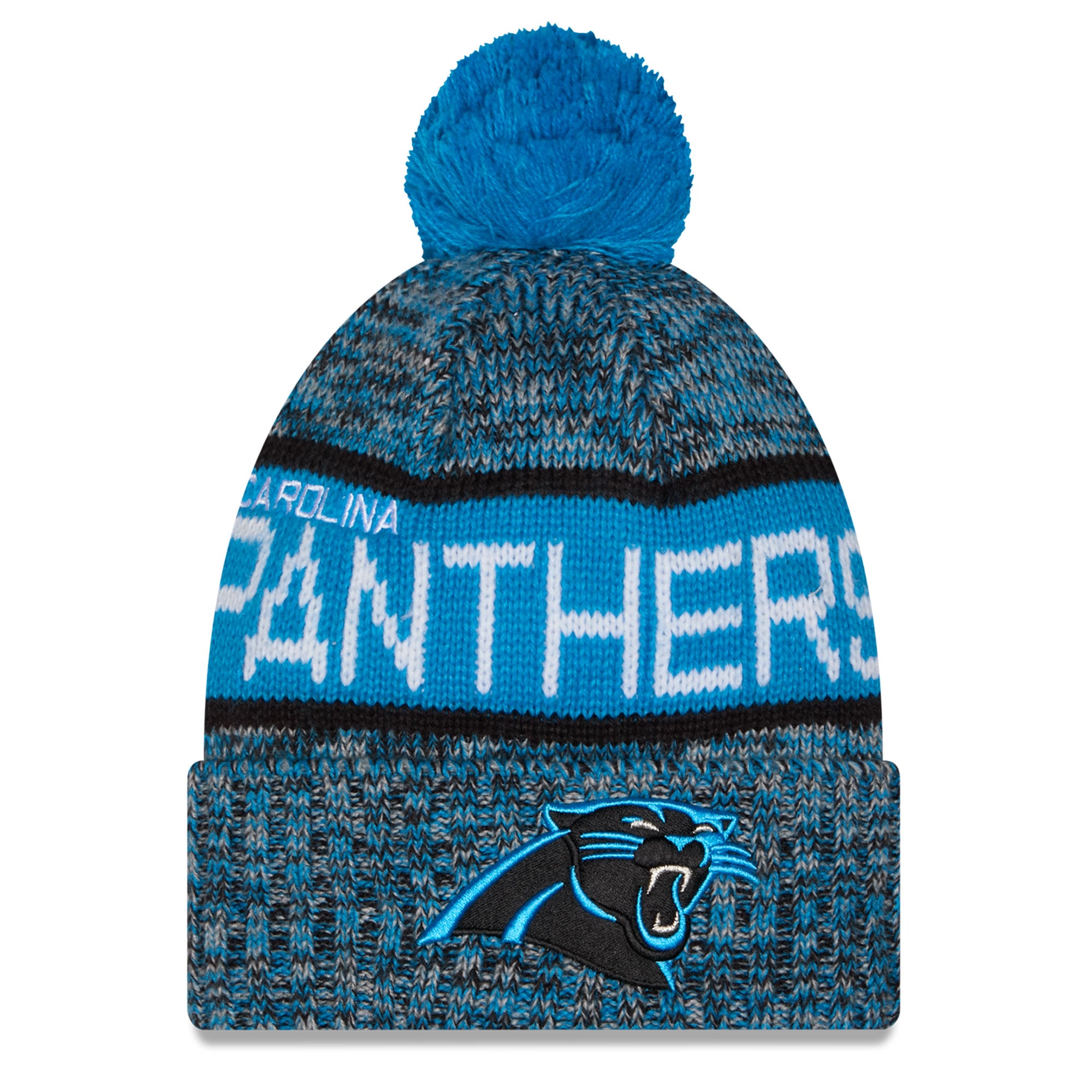Bonnet à revers tricolore bleu Carolina Panthers pour fille, New Era, avec pompon