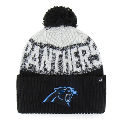  Carolina Panthers '47  Bone Chill Cuffed Knit Hat with Pom - Black
