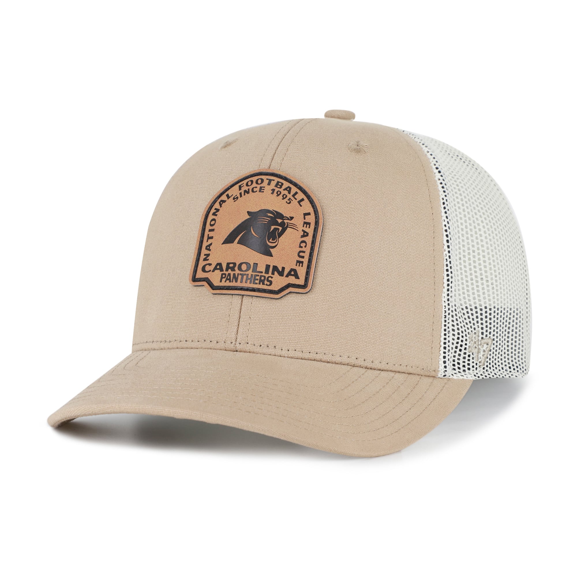 Casquette trucker ajustable en cuir kaki Carolina Panthers '47 pour homme