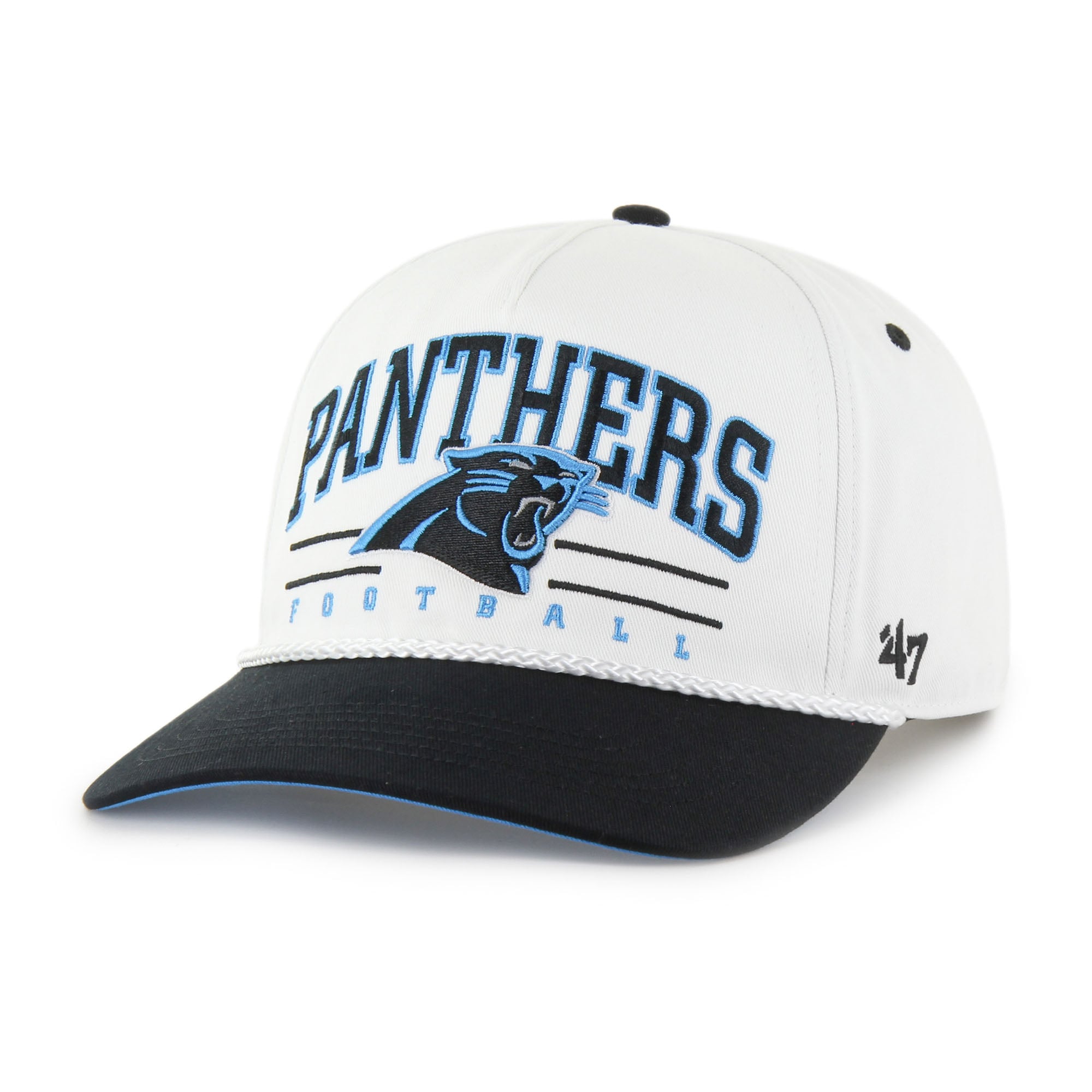 Casquette ajustable bicolore Roscoe Hitch blanche/noire pour homme, modèle 1947, des Carolina Panthers