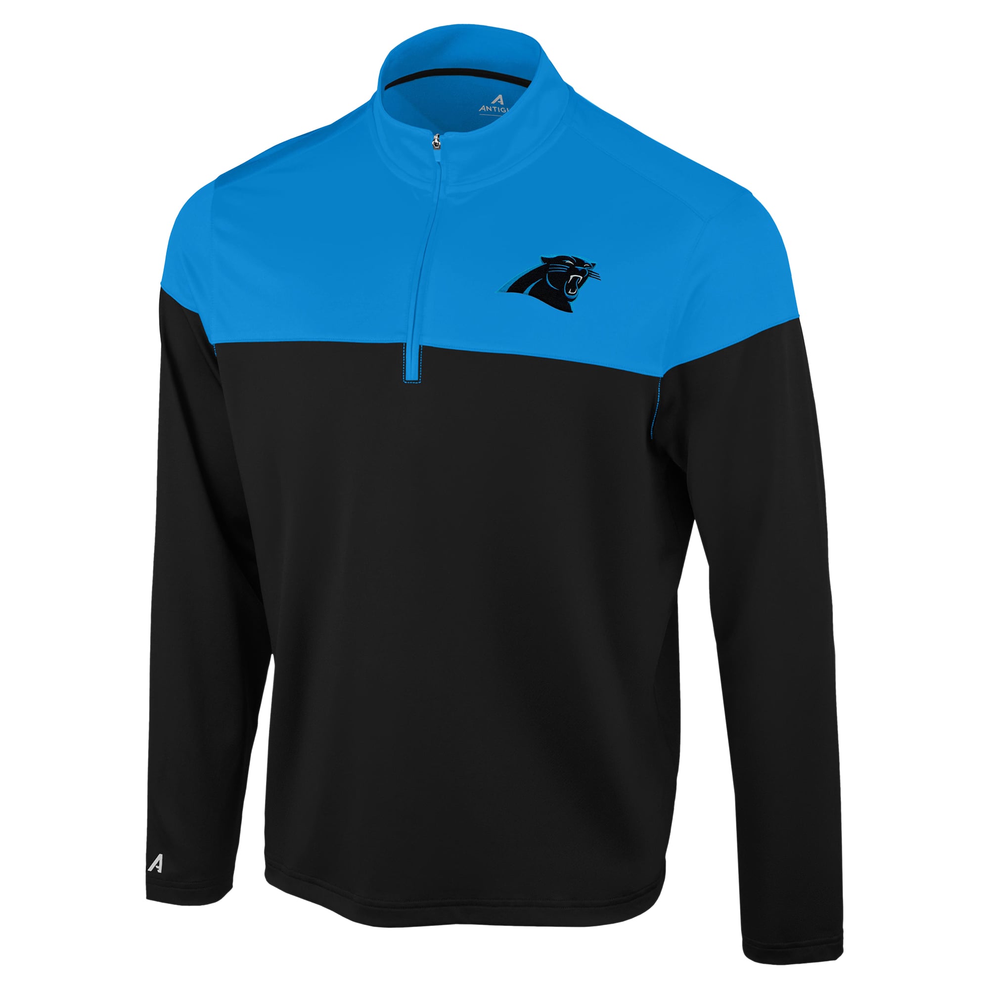 Pull à col zippé Antigua noir et bleu Carolina Panthers pour homme