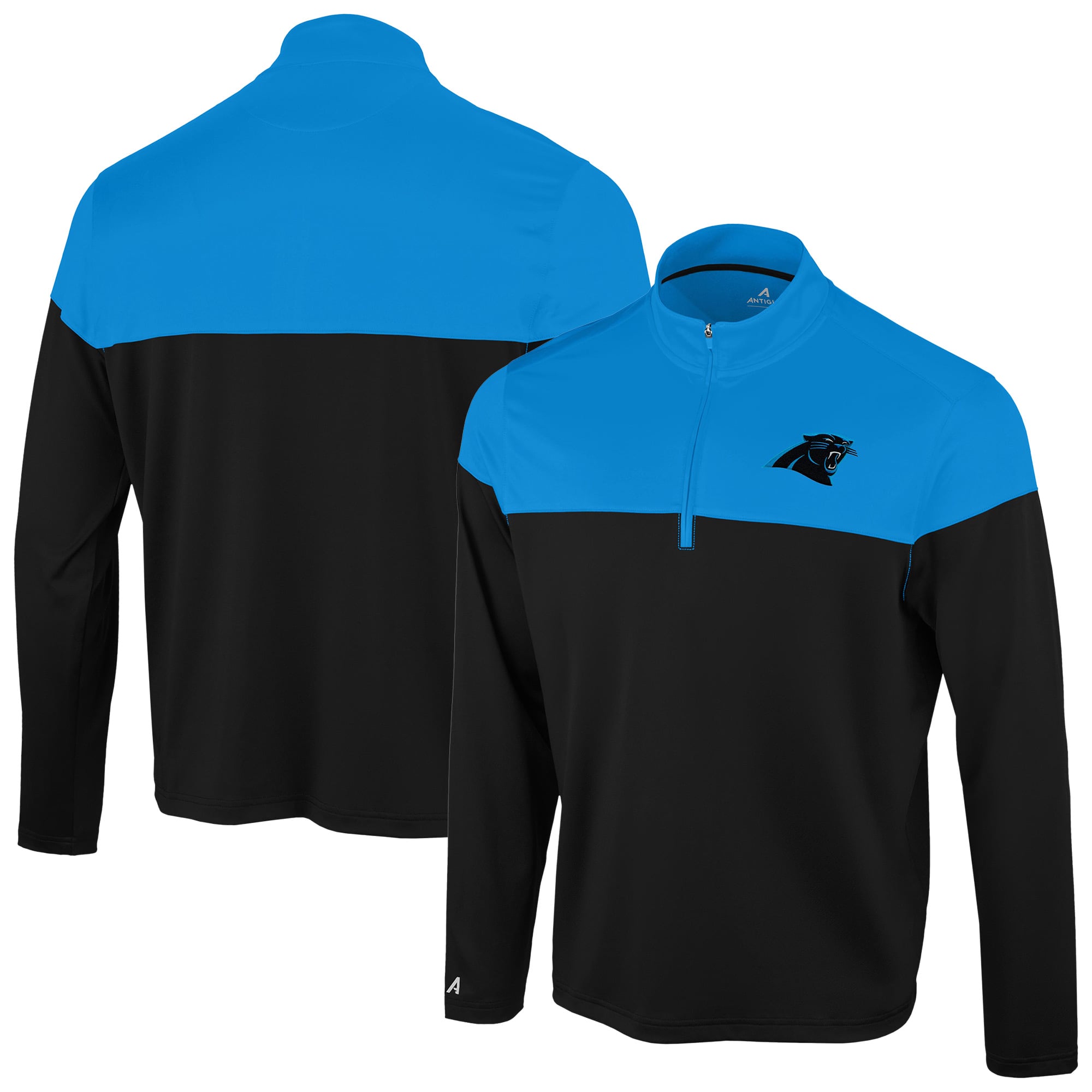 Pull à col zippé Antigua noir et bleu Carolina Panthers pour homme