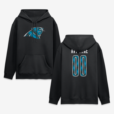 Carolina Panthers Big & Tall Metallic Mascot Personalized Name & Number Hoodie - Black