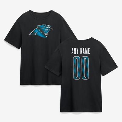Carolina Panthers Big & Tall Metallic Mascot Personalized Name & Number T-Shirt - Black