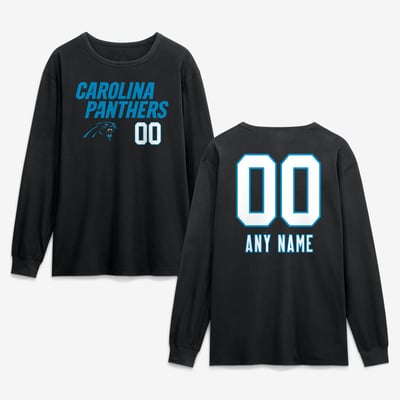Carolina Panthers  Touchdown Wordmark Personalized Name & Number Long Sleeve T-Shirt - Black