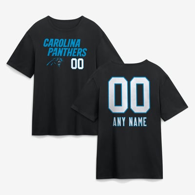 Carolina Panthers  Touchdown Wordmark Personalized Name & Number T-Shirt - Black